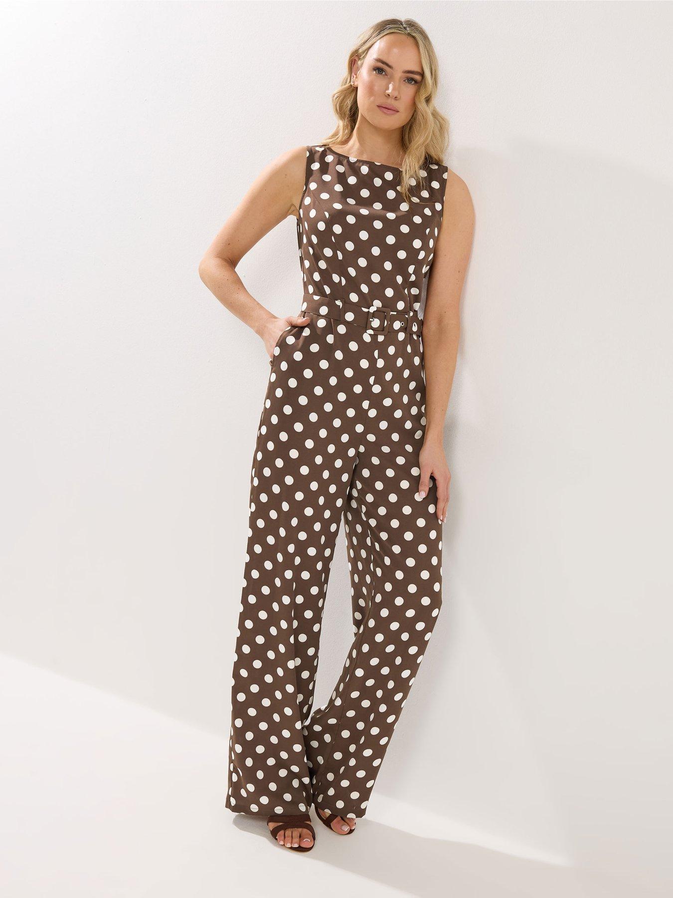 Long Tall Sally Spot Print Sleeveless Jumpsuit - Brown