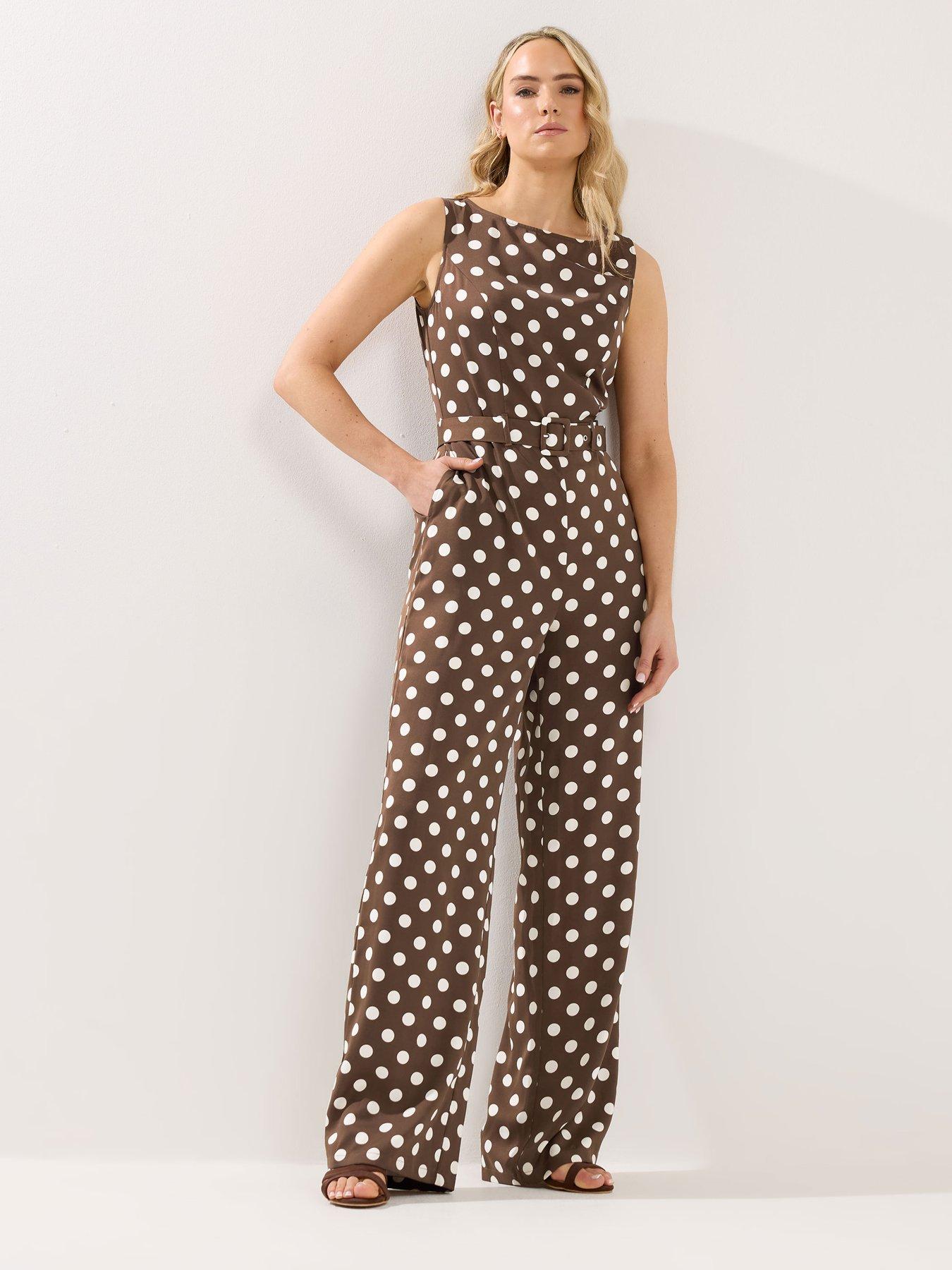 Image 3 of 5 of Long Tall Sally Spot Print Sleeveless Jumpsuit - Brown
