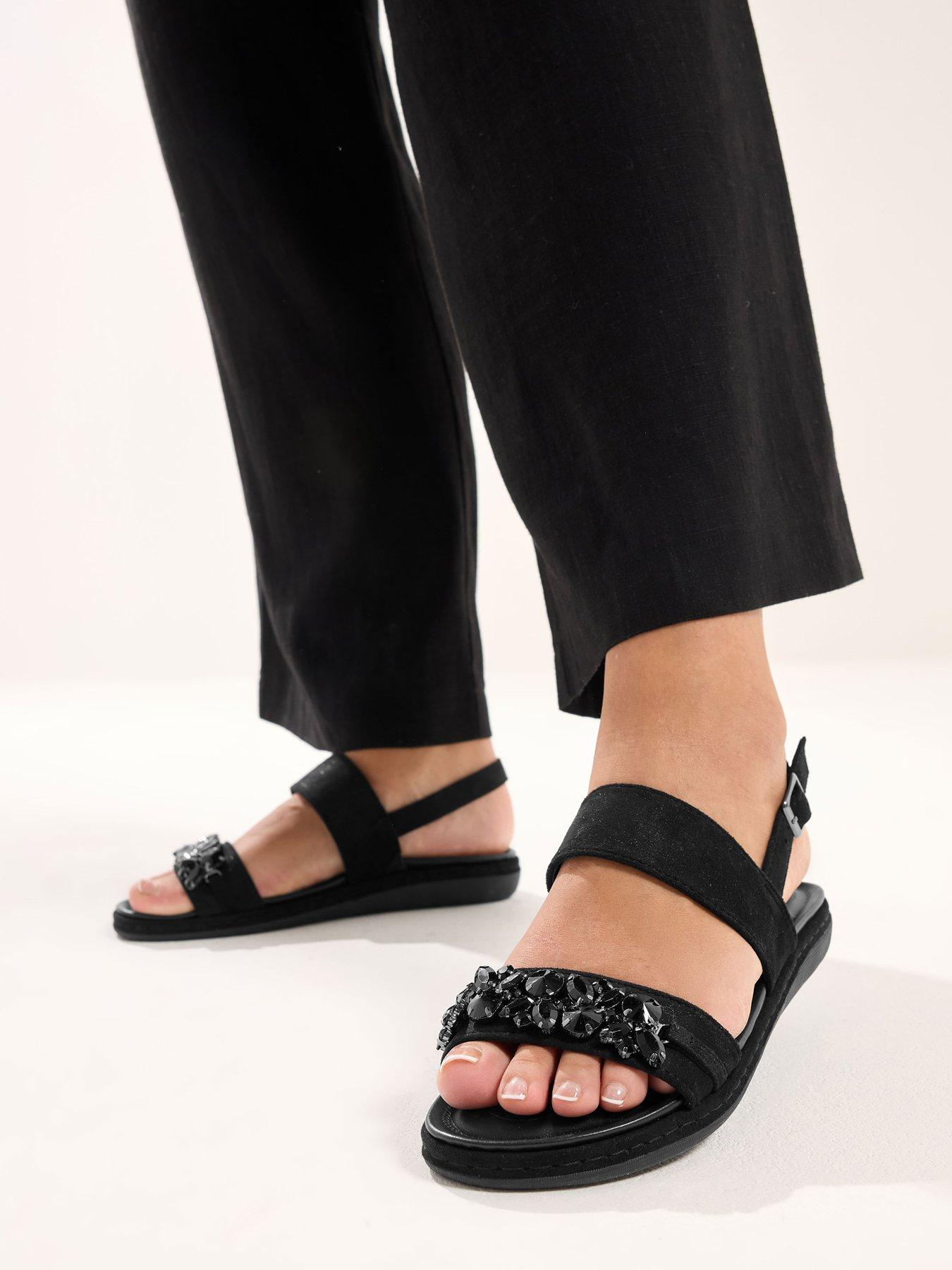 Yours Extra Wide Fit Glitz Two-Part Sandal - Black