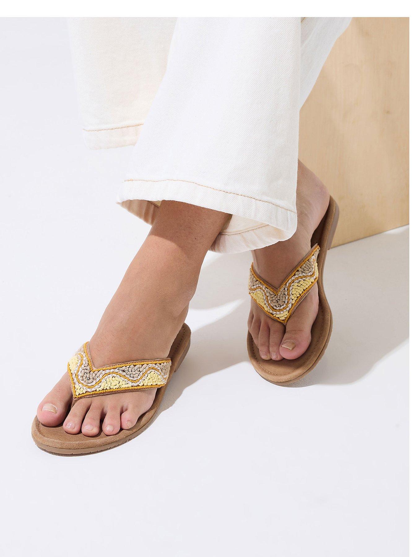 Image 1 of 4 of Yours Wide Fit Beaded Toe Sandals - Cream