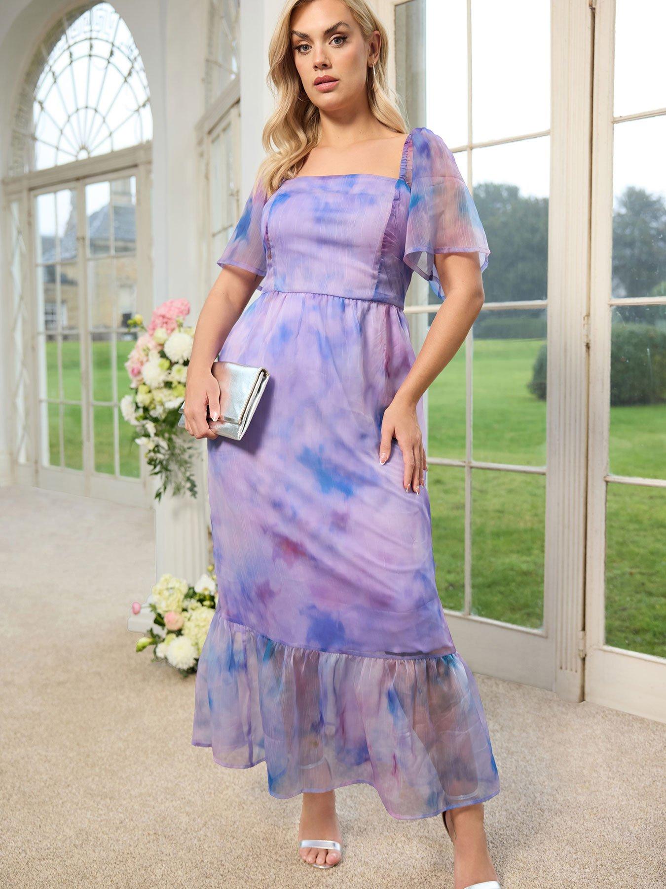 Yours Curve Abstract Organza Dress - Purple