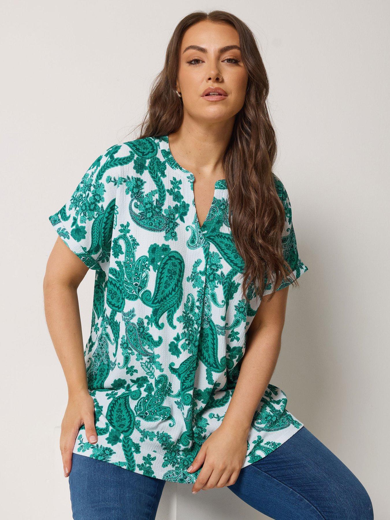 Image 1 of 5 of Yours Curve Pleat Front Textured Top - Green