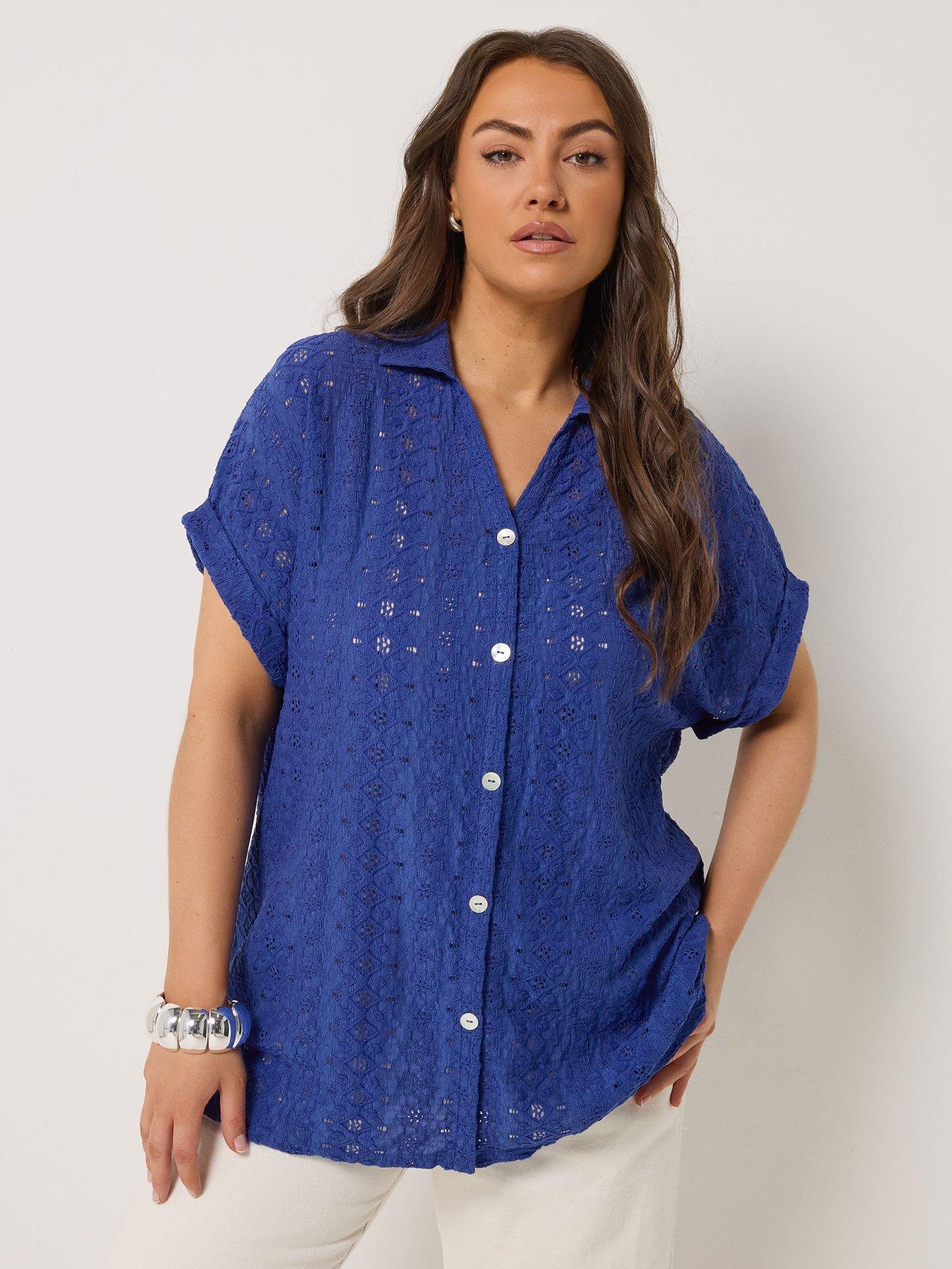 Yours Curve Broderie Grown On Shirt - Blue