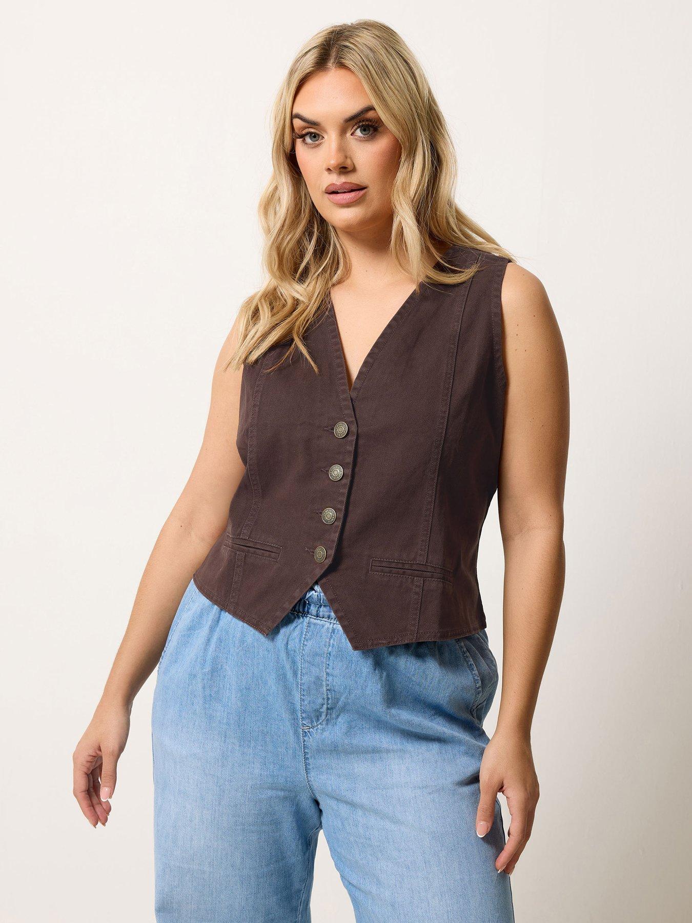 Image 1 of 5 of Yours Curve Denim Waistcoat