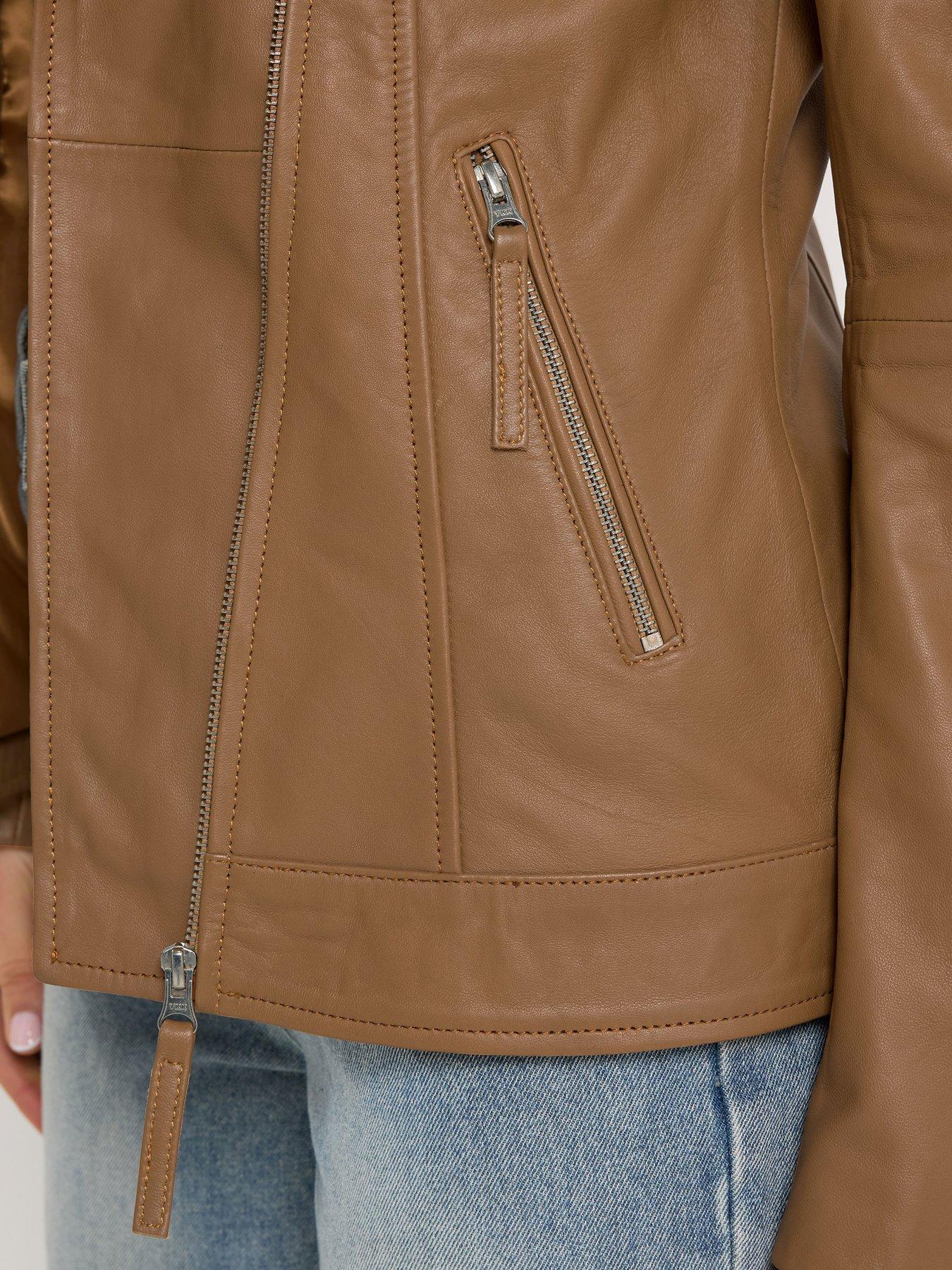 Image 4 of 4 of Long Tall Sally Premium Leather Biker Jacket - Brown