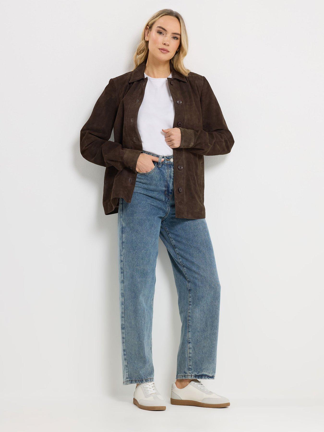Image 3 of 4 of Long Tall Sally Premium Suede Jacket - Brown