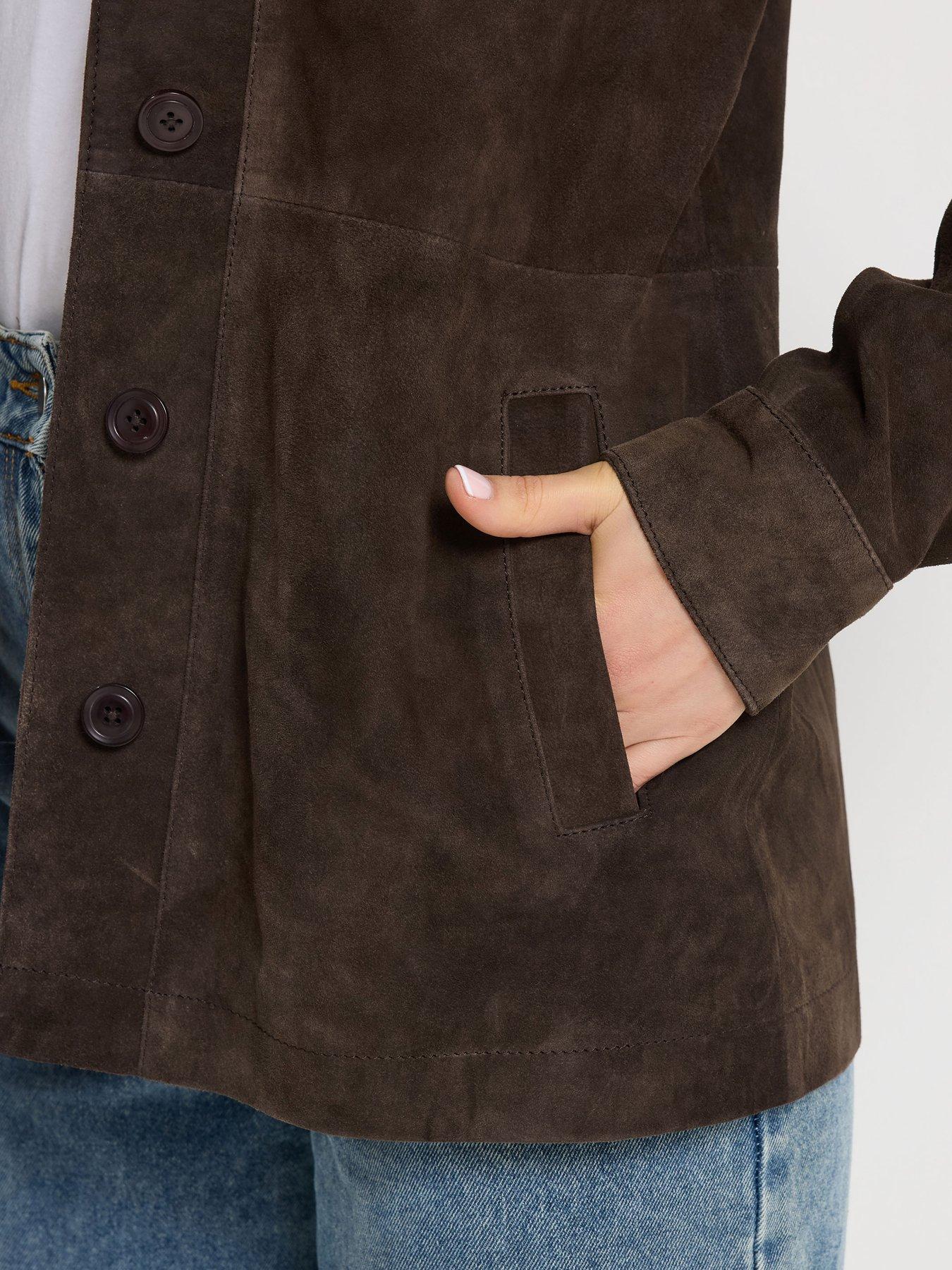 Image 4 of 4 of Long Tall Sally Premium Suede Jacket - Brown