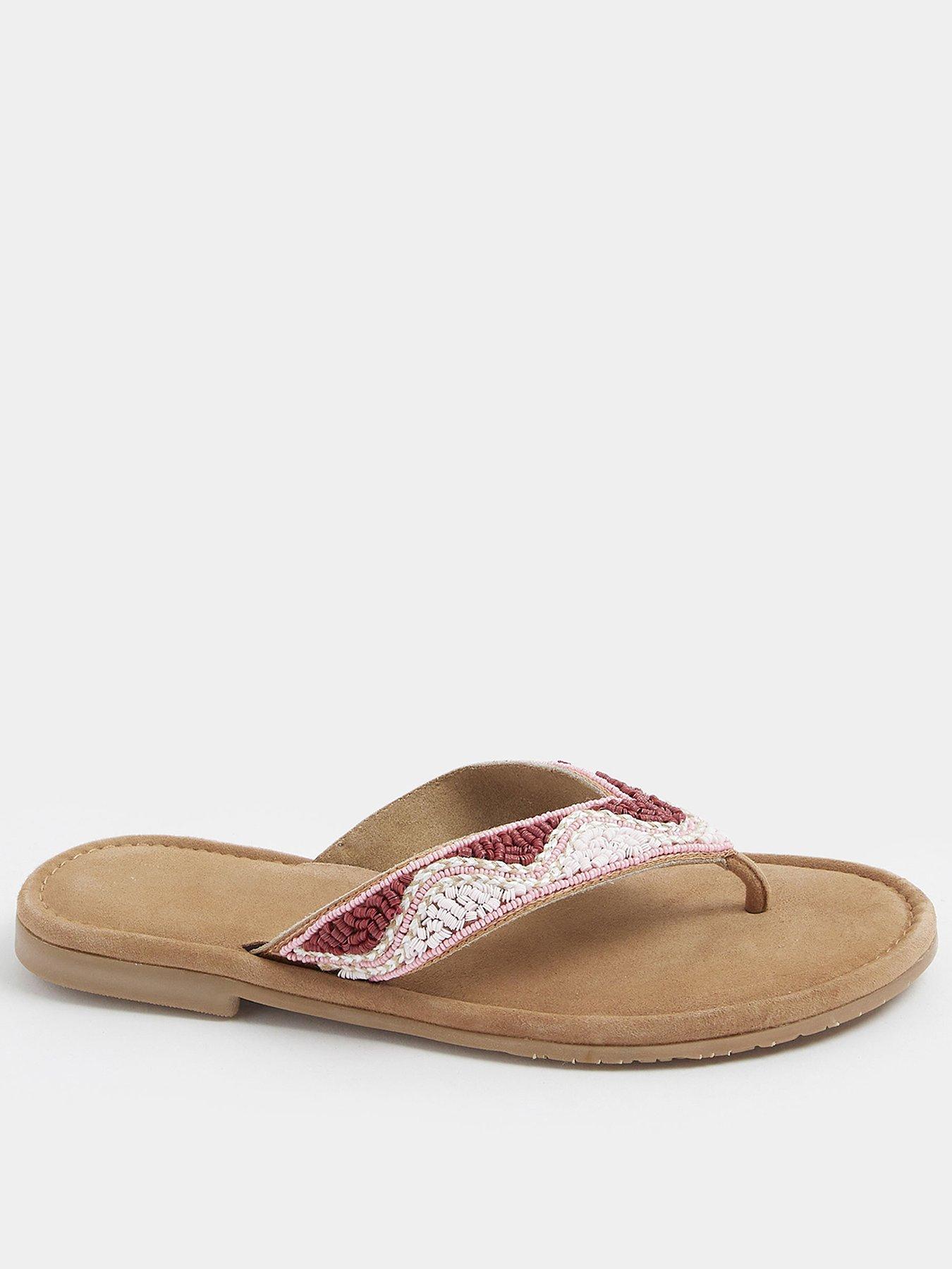 Image 1 of 4 of Yours Wide Fit Beaded Toe Sandals - Pink