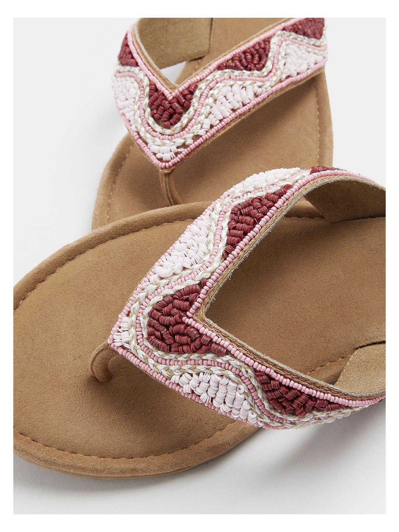 Image 4 of 4 of Yours Wide Fit Beaded Toe Sandals - Pink