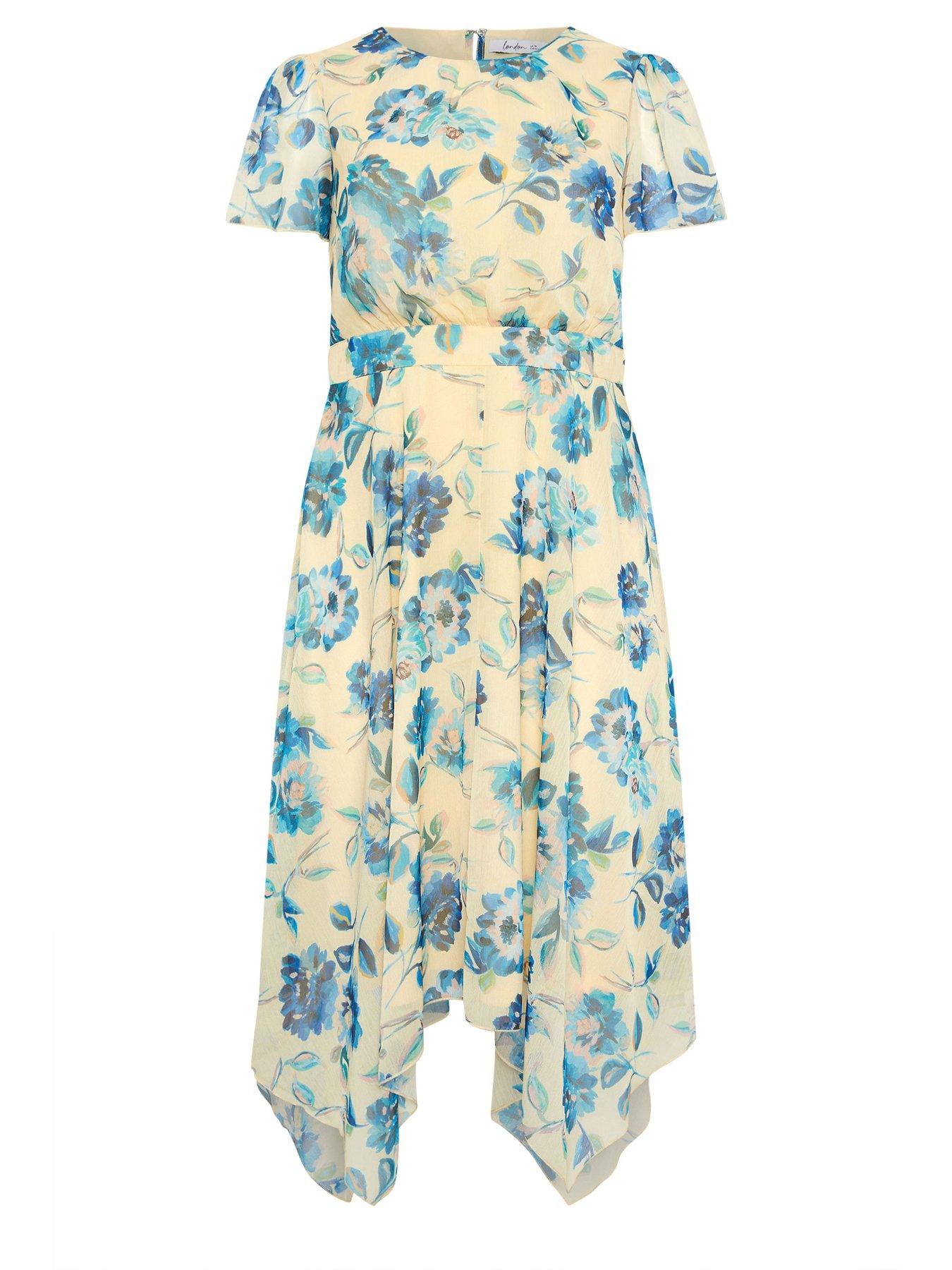 Yours Curve Floral Ruffle Sleeve Hanky Hem Dress - Yellow | Very
