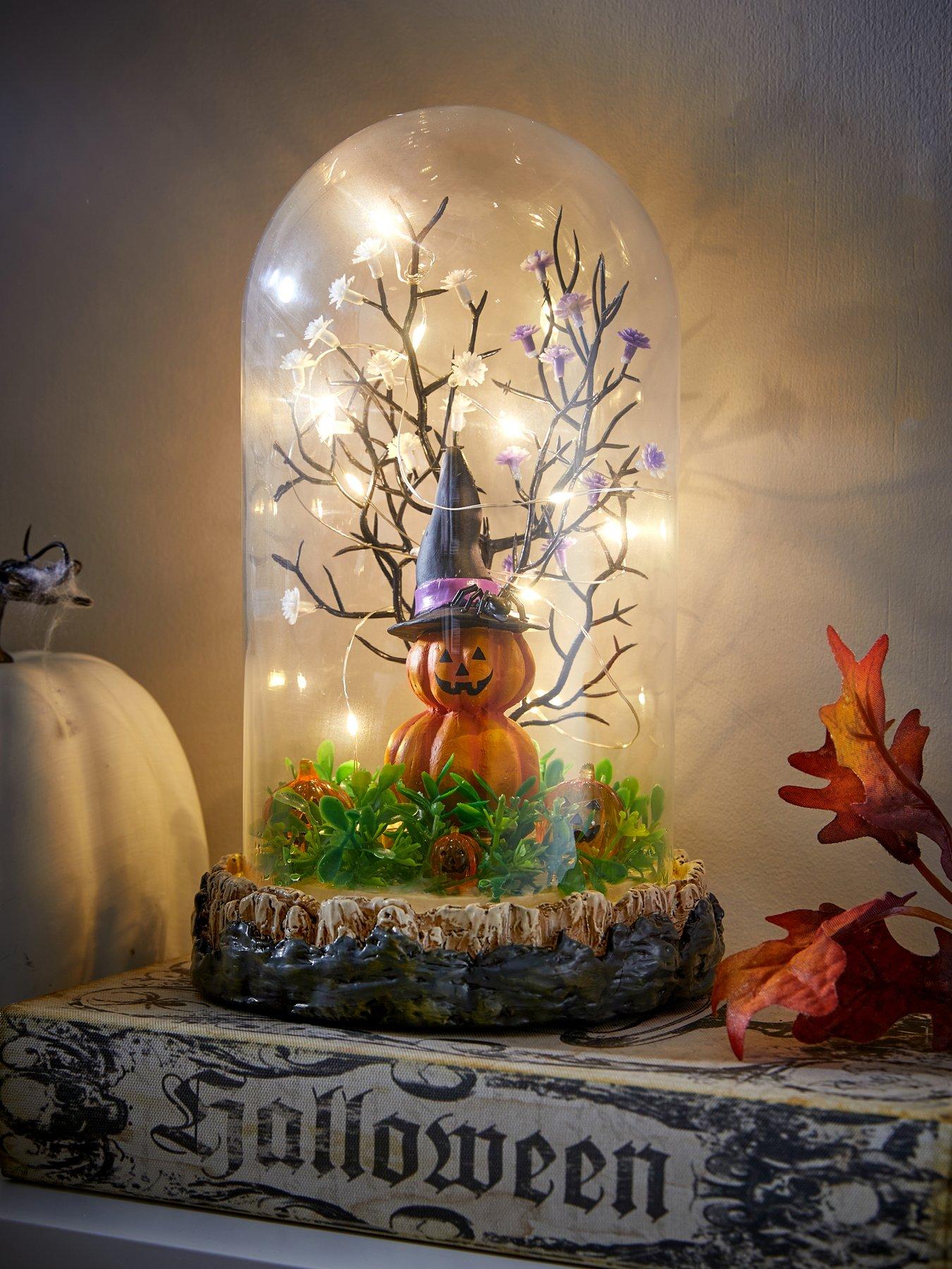 The Very Collection Lit Halloween Cloche Decoration with Pumpkin
