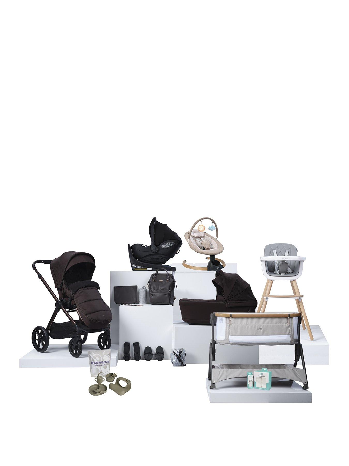 BabaBing! 18 Piece Raffi MKII Travel, Home  &  Feeding Bundle with Spin Car Seat  &  Isofix base - Coffee