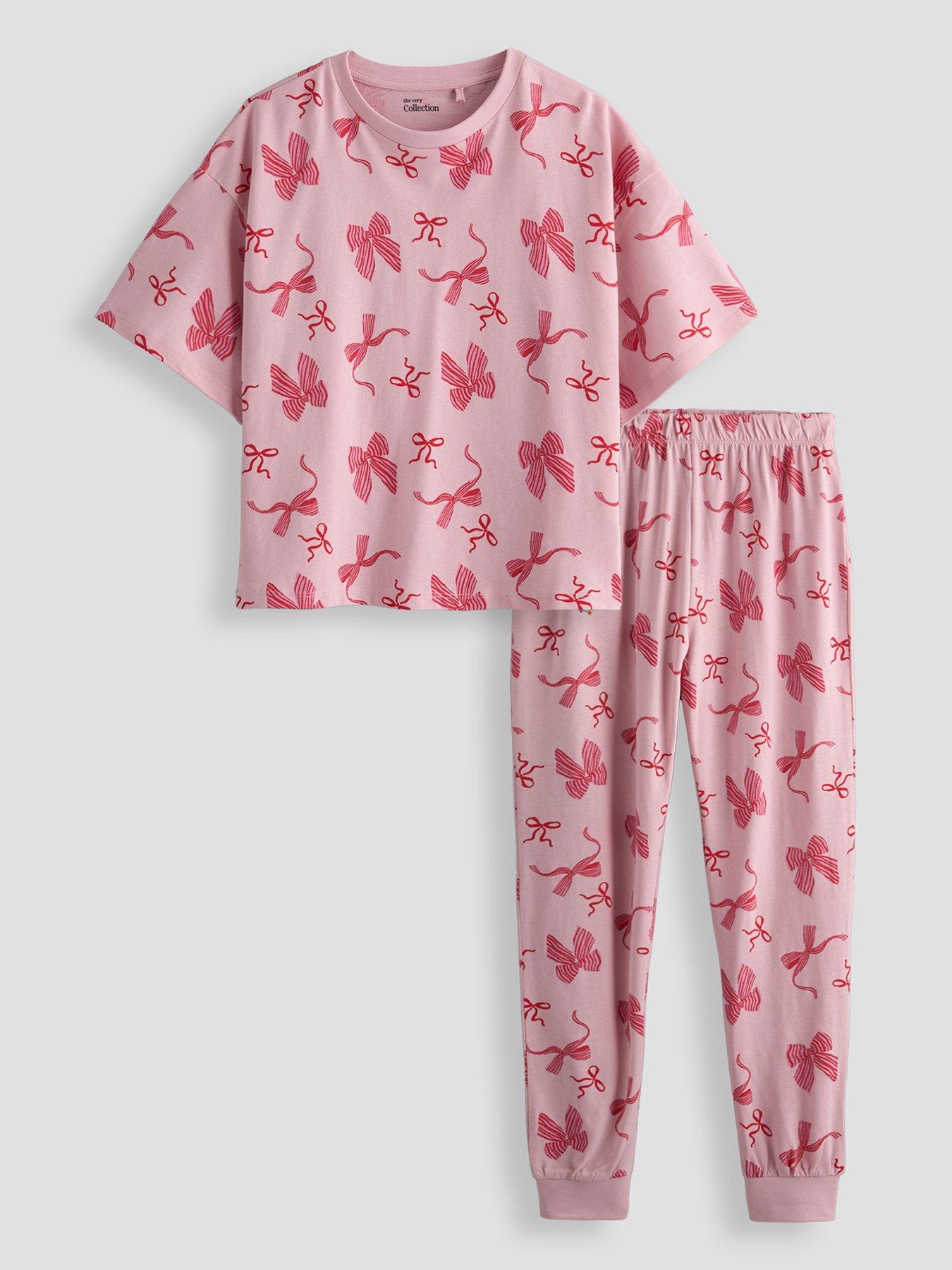 Image 1 of 4 of The Very Collection Girls Bow Print Value Jersey Short Sleeve Basic Pj