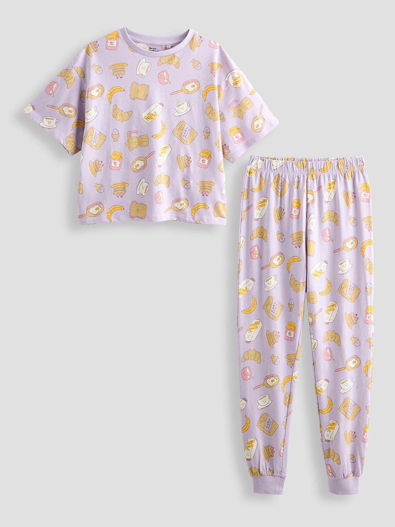 Image 1 of 4 of The Very Collection Girls Breakfast Print Pyjama Set - Multi