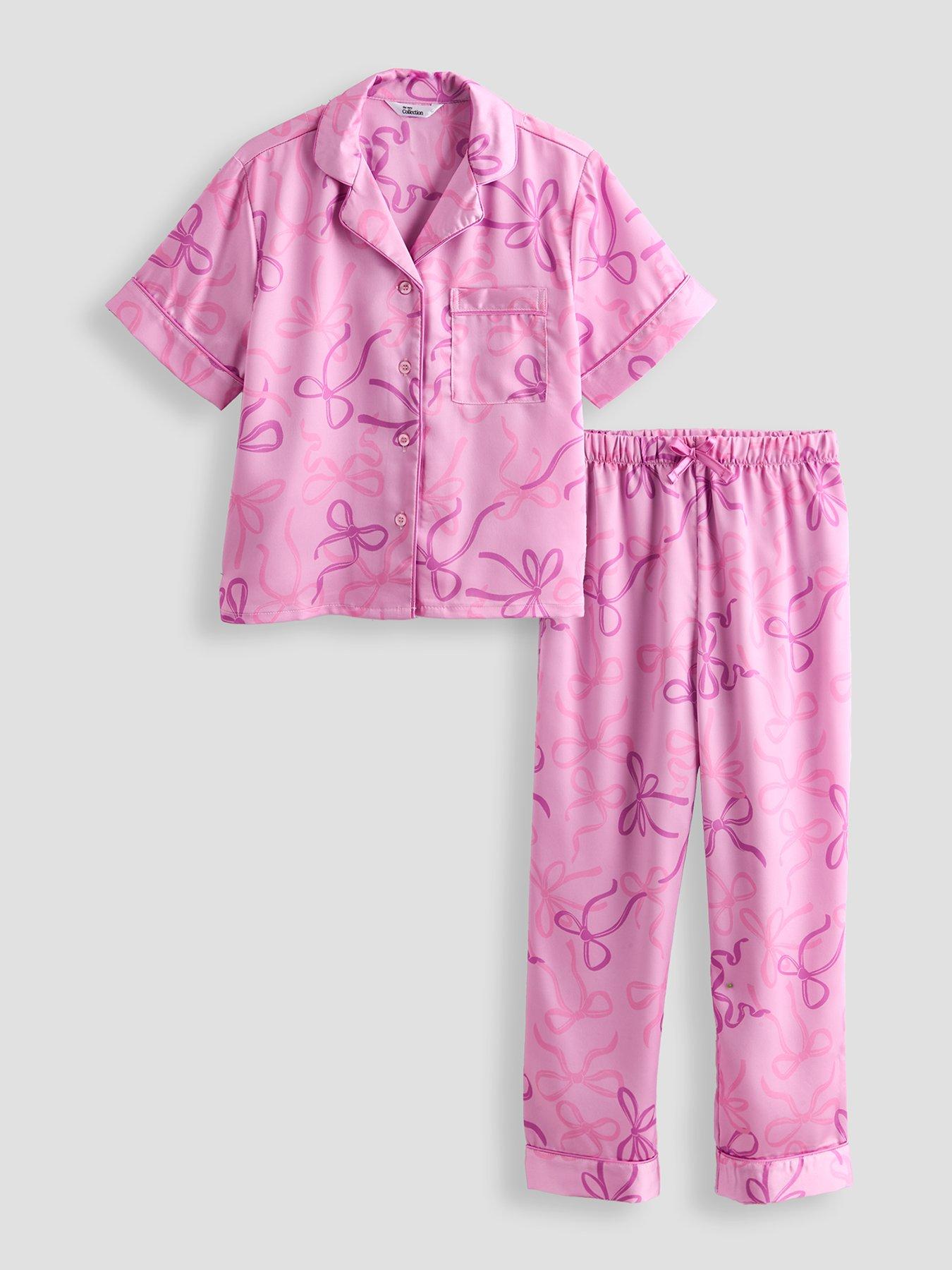 Image 1 of 4 of The Very Collection Girls Satin Bow Pj Set - Pink