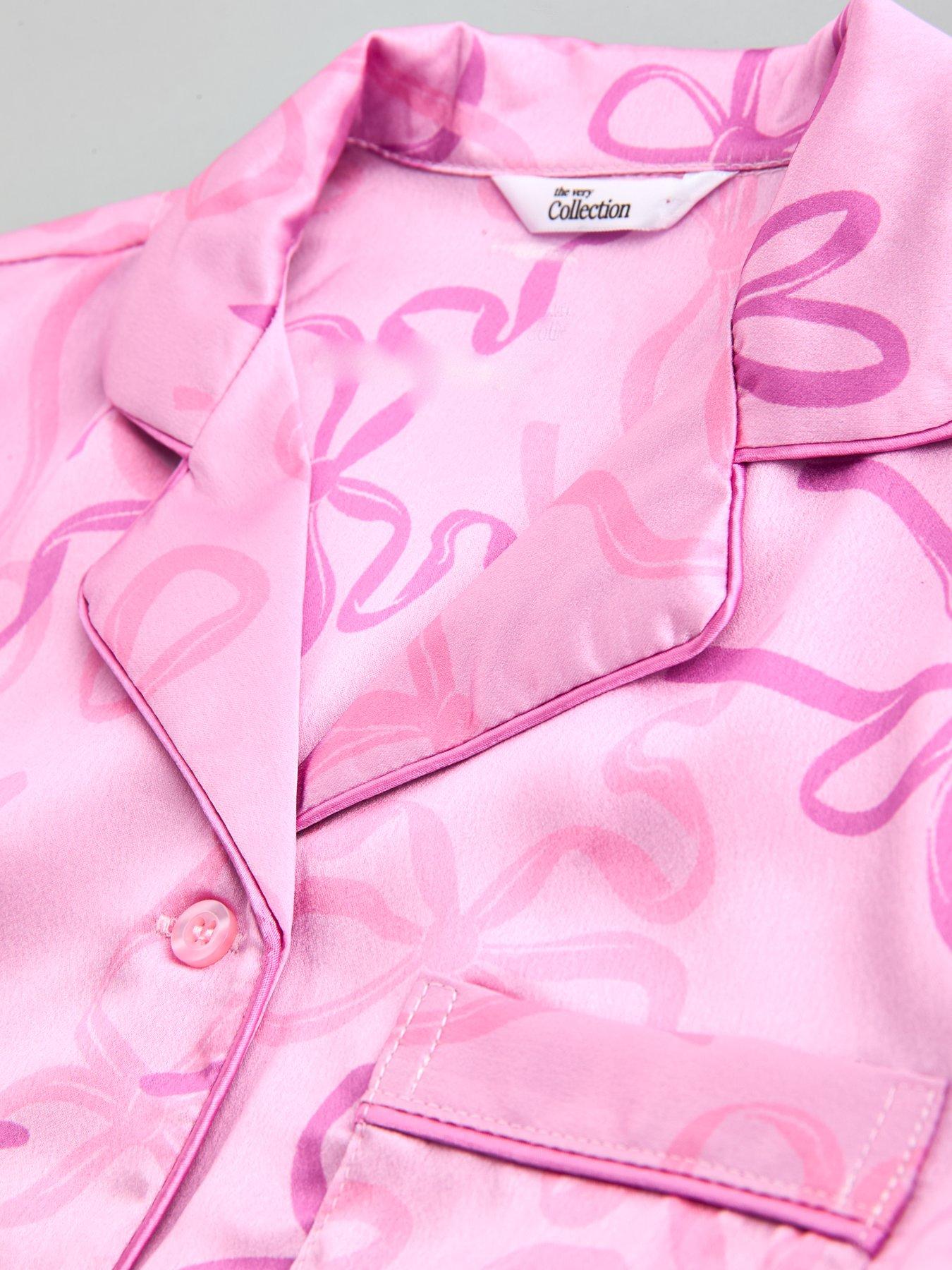 Image 3 of 4 of The Very Collection Girls Satin Bow Pj Set - Pink