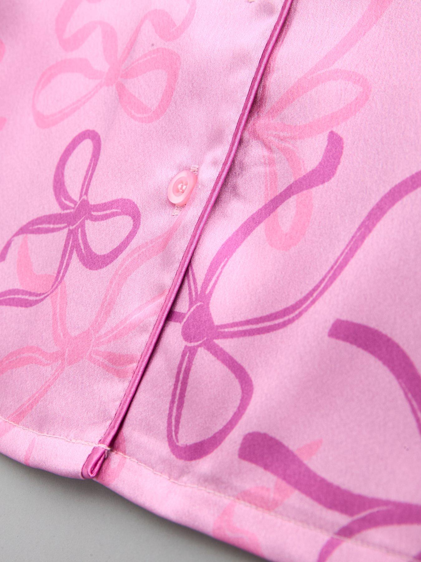 Image 4 of 4 of The Very Collection Girls Satin Bow Pj Set - Pink