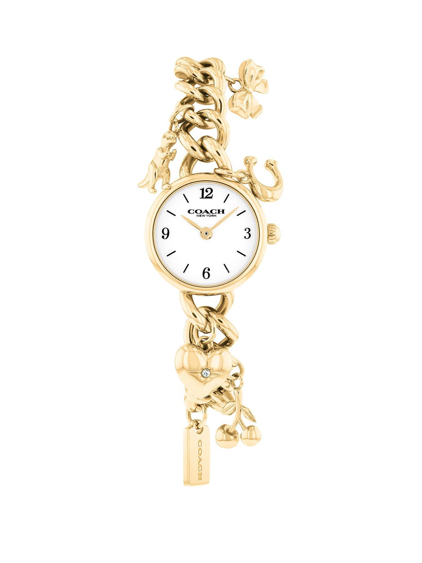 Coach Ladies Iris Gold Plated Charm Bracelet Watch