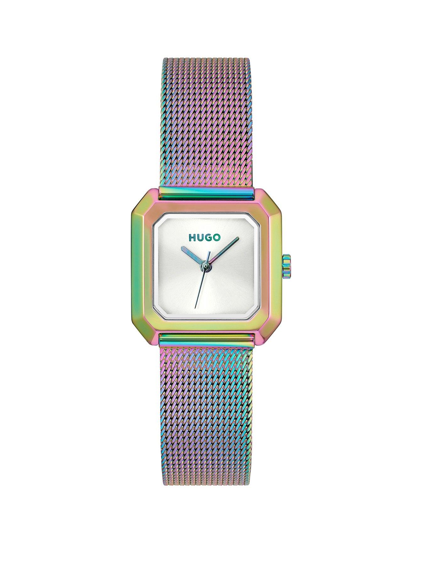 HUGO Ladies HUGO #HAZEL Soft White Iridescent PVD Mesh Bracelet