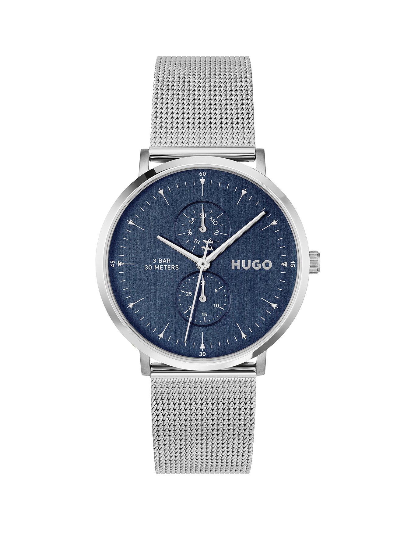 HUGO Gents HUGO STYLE Stainless Steel Mesh Bracelet & Blue Dial Watch