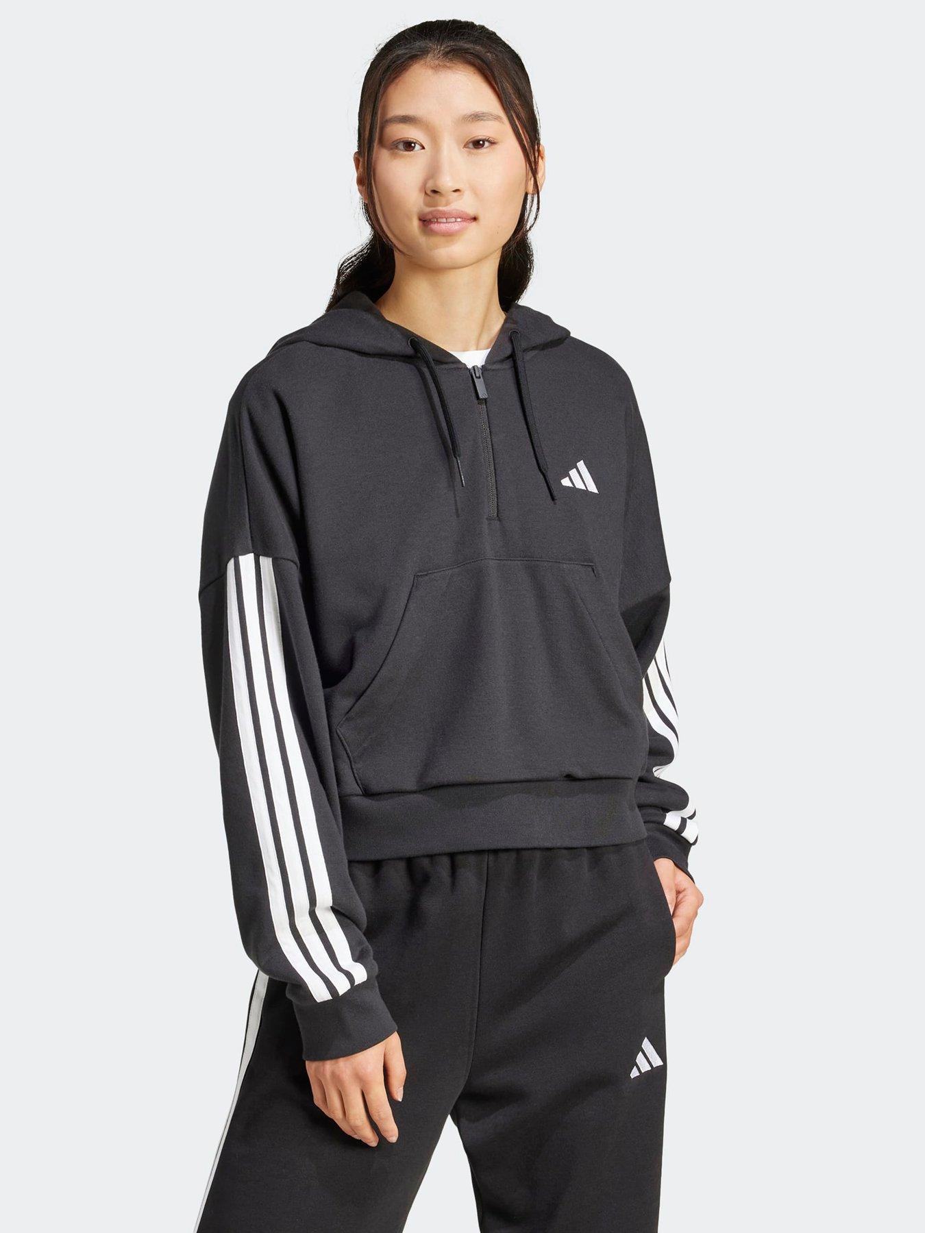 adidas Sportswear Women's Essentials 3-stripes French Terry Quarter-zip Hoodie - Black