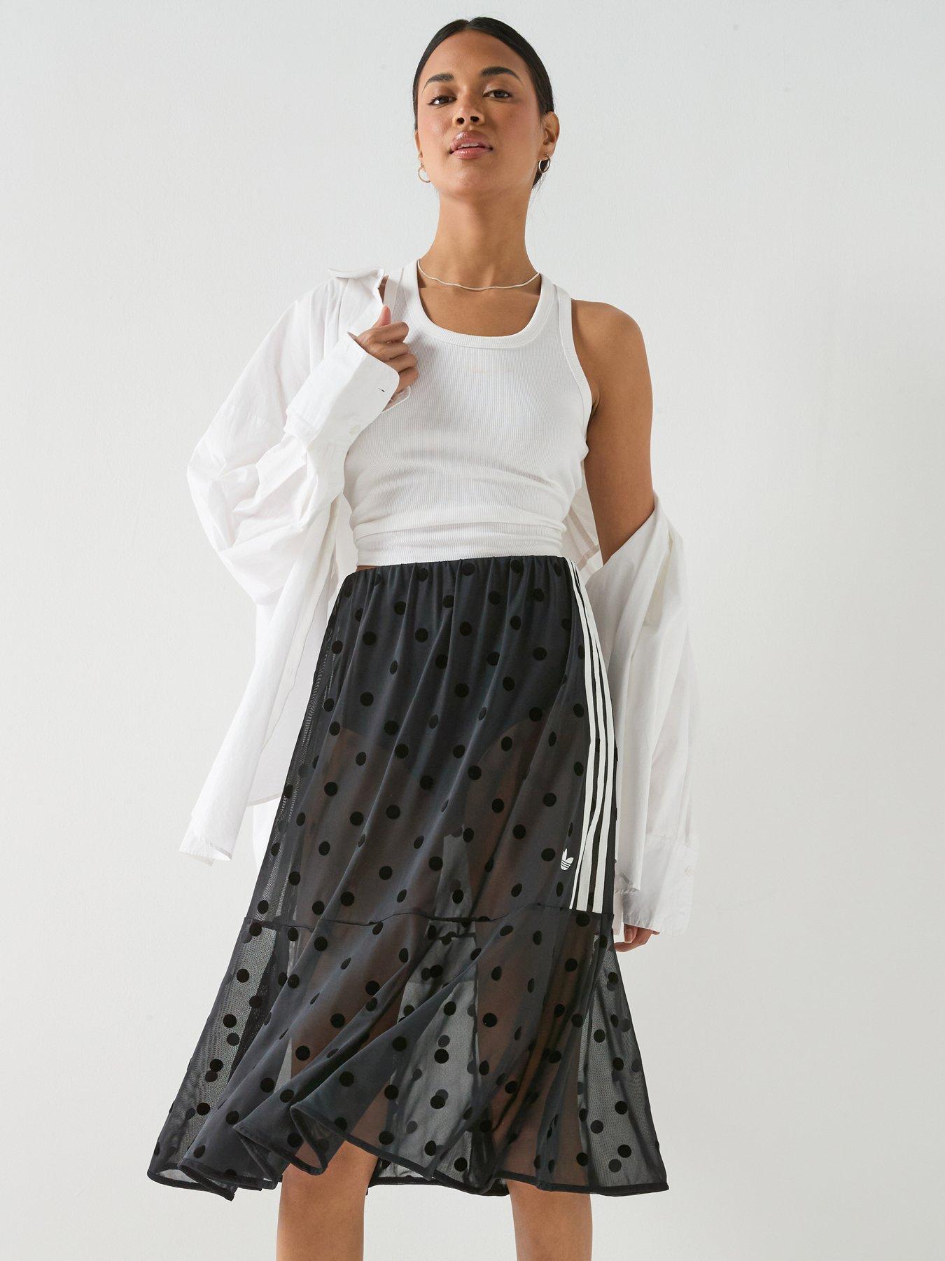 Image 1 of 6 of adidas Originals Women's Polka Dot&nbsp;Sheer Midi Skirt - Black