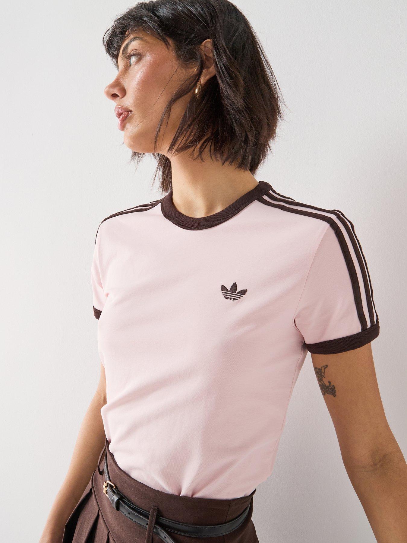 adidas Originals Women's 3 Stripes Slim T-Shirt, Pink, Size M, Women