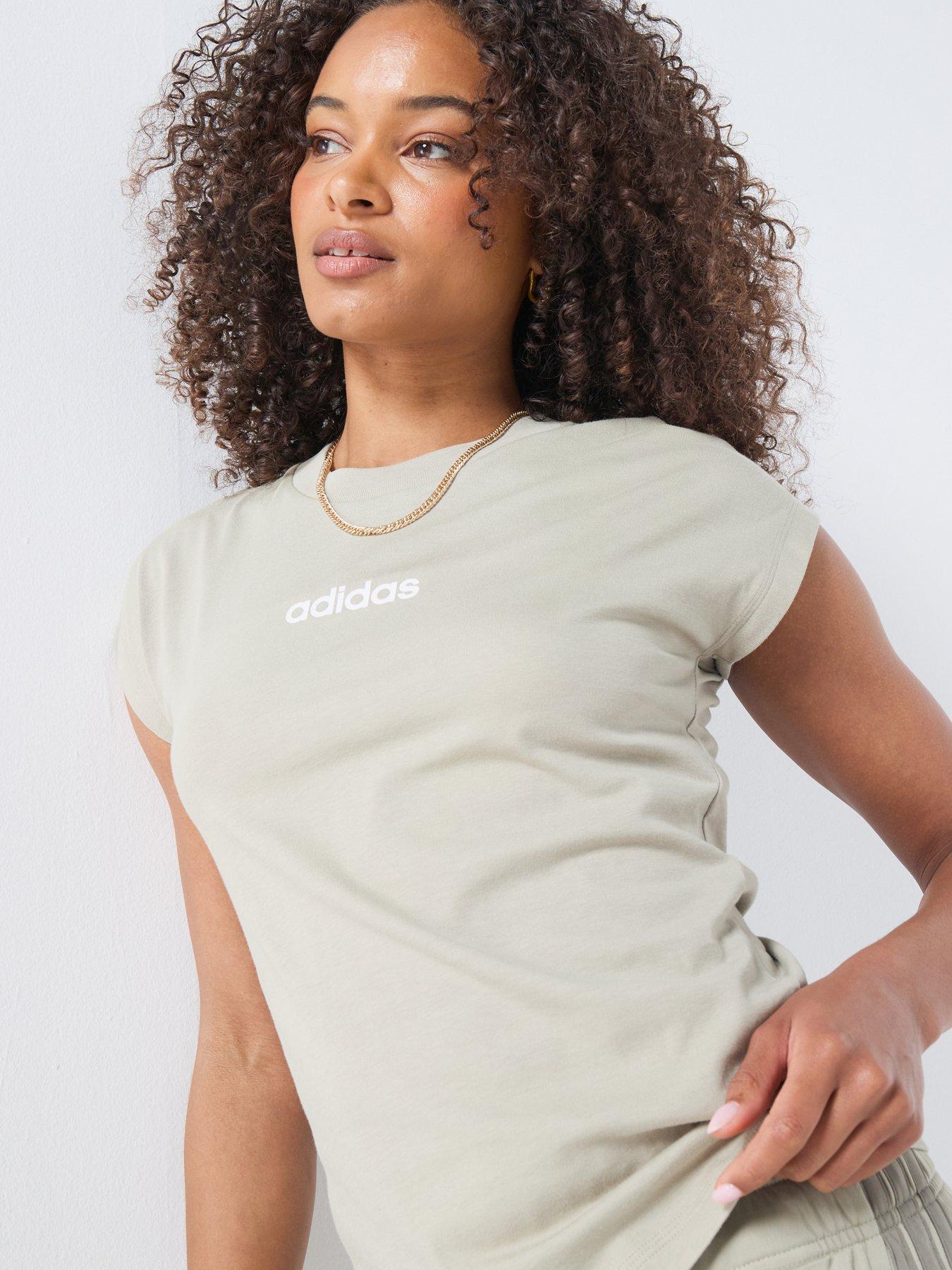 adidas Sportswear Women's Essentials Linear Cotton T-Shirt, Wonder Cargo, Size M, Women