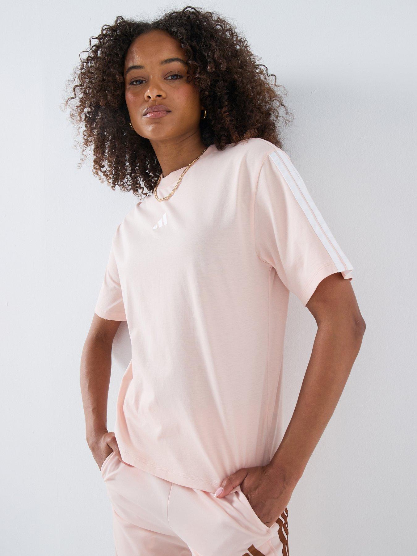adidas Sportswear Women's Essentials 3-Stripes Boyfriend T-Shirt, Blupnk/White, Size Xs, Women