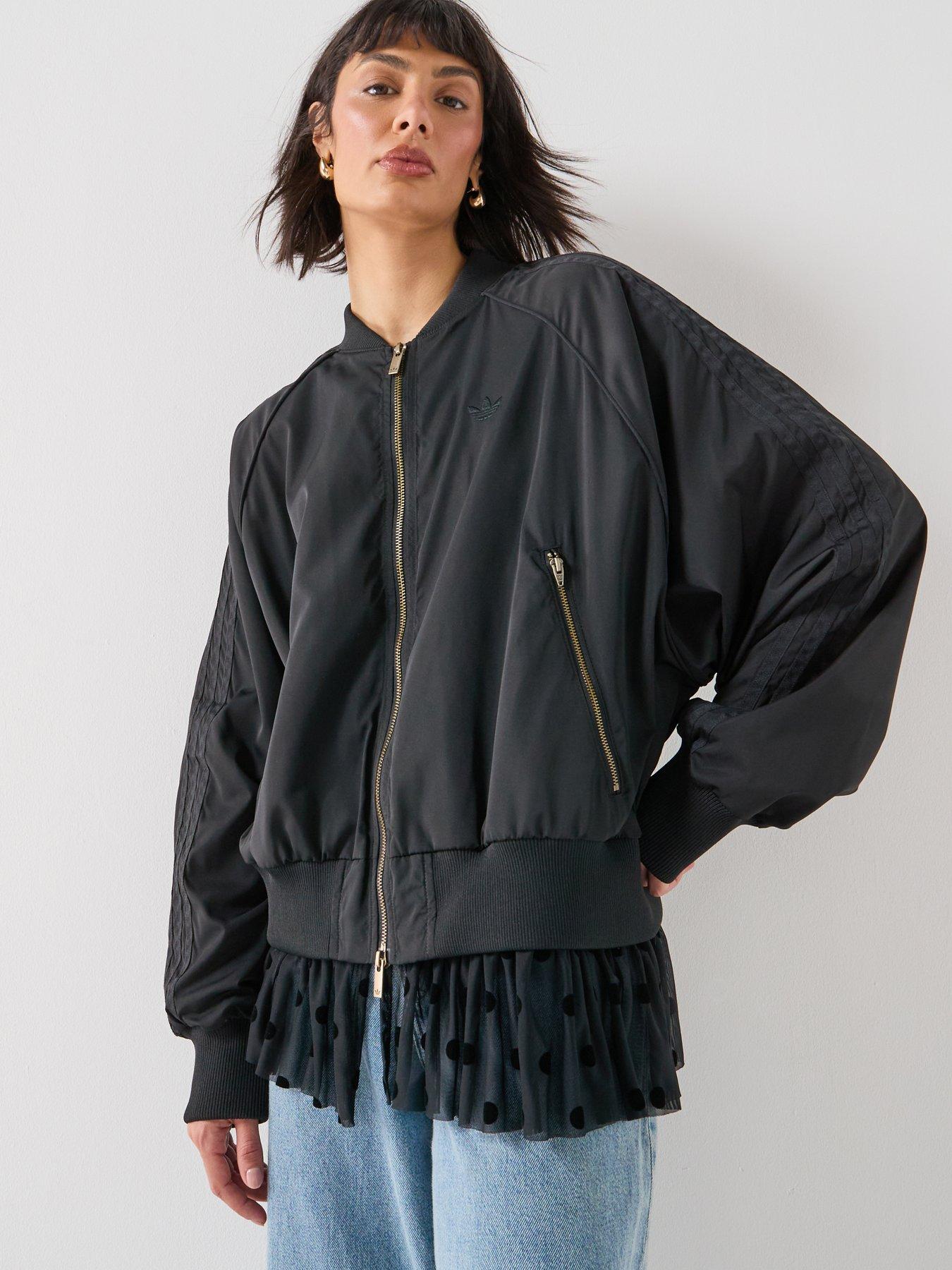 adidas Originals Women's Bomber Jacket With Removable Zipped Polka Dot Frilled Hem - Black