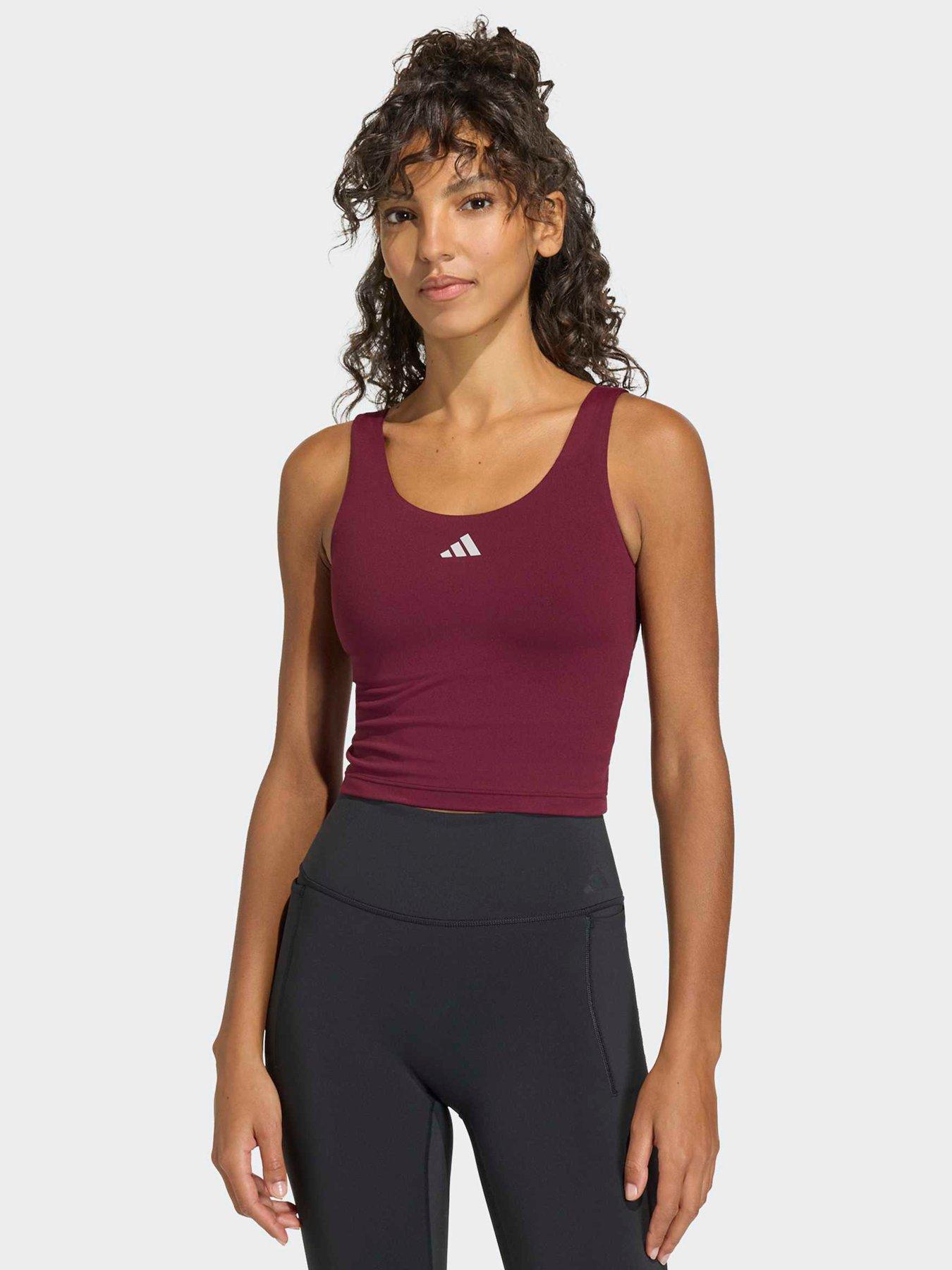 adidas Women's Training 3 Stripe Tank- Maroon