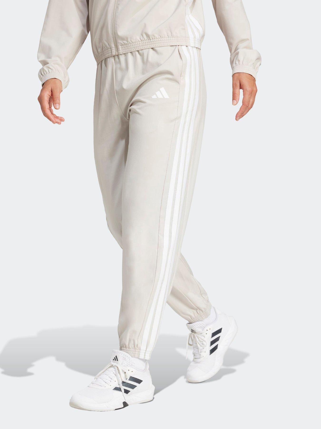 adidas: Womens Training 3 Stripe Woven Joggers - Beige