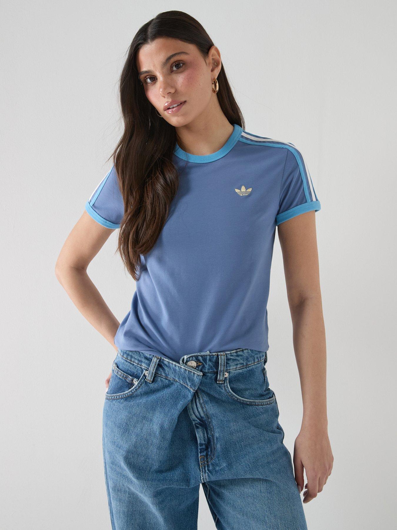 Adidas Originals Women'S 3 Stripes Slim T-Shirt - Blue