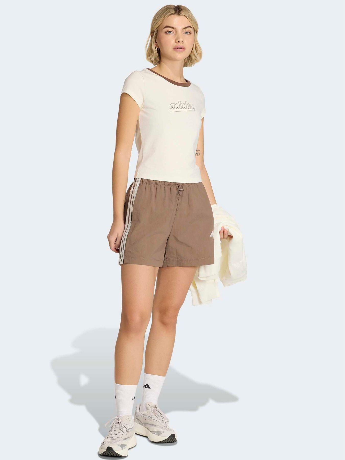 Image 3 of 6 of adidas Sportswear Women's Woven 3-Stripe Shorts - Brown