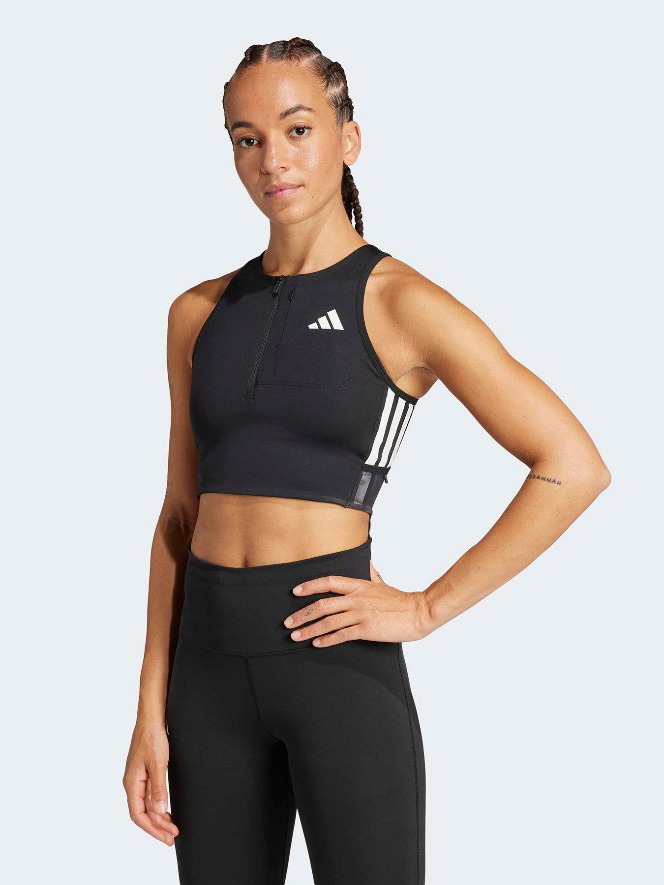 adidas Women's Running Adizero Crop Zip Tank - Black