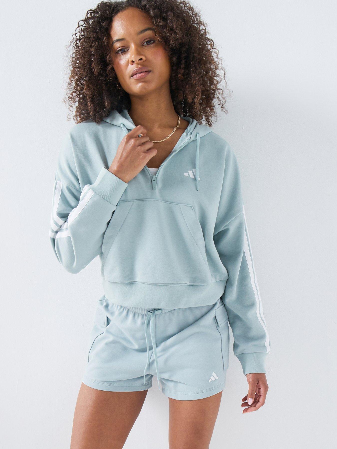 Adidas Sportswear Women'S Essentials 3-Stripes French Terry Quarter-Zip Hoodie - Green