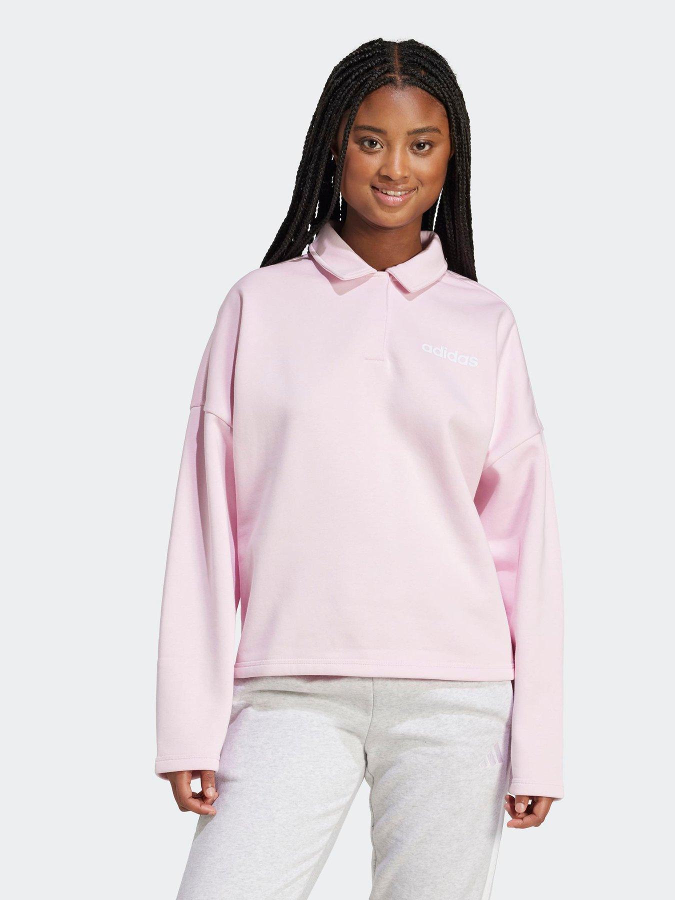 Image 1 of 6 of adidas Sportswear Women's Essentials Linear Fleece Polo Sweatshirt - Pink