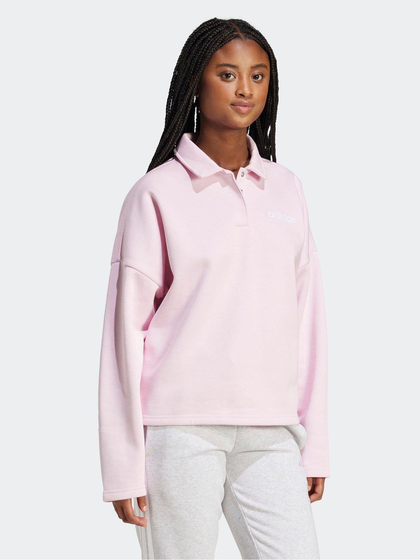 Image 3 of 6 of adidas Sportswear Women's Essentials Linear Fleece Polo Sweatshirt - Pink