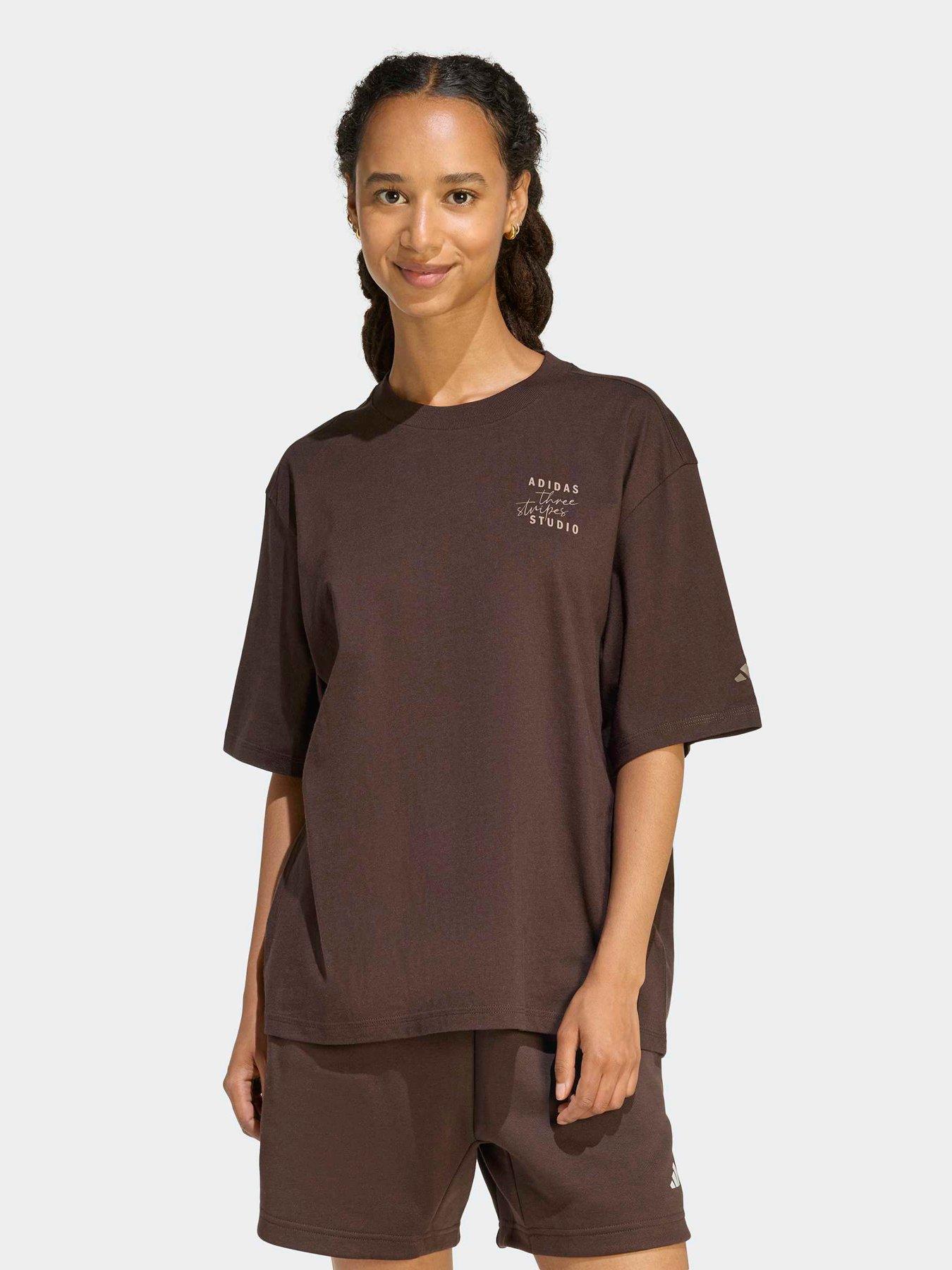 adidas Sportswear Women's 3 Stripes Studio Boyfriend T-Shirt - Brown