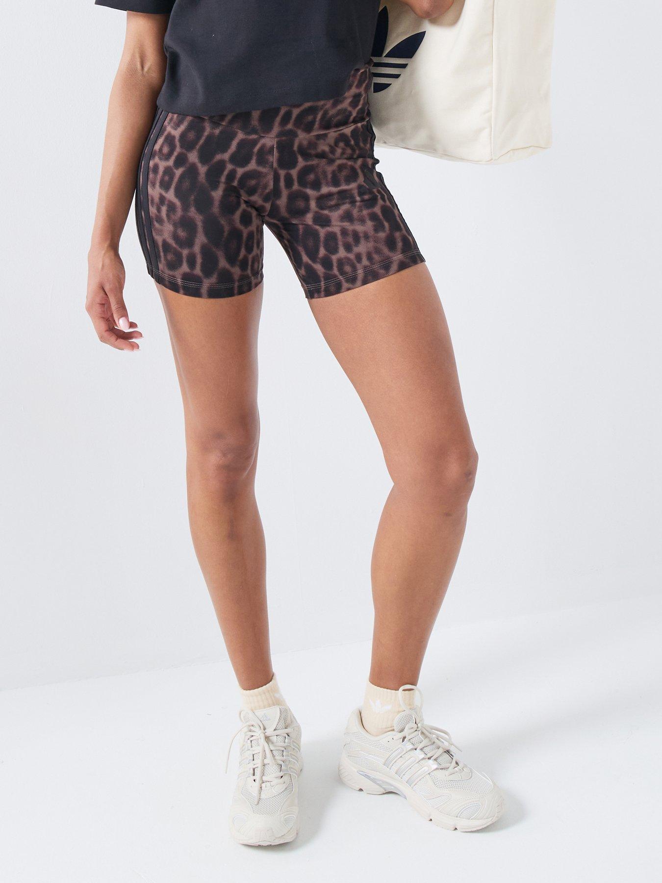 Adidas Sportswear Women'S Seasonal Essentials Leopard Print Biker Shorts With 3-Stripes - Brown