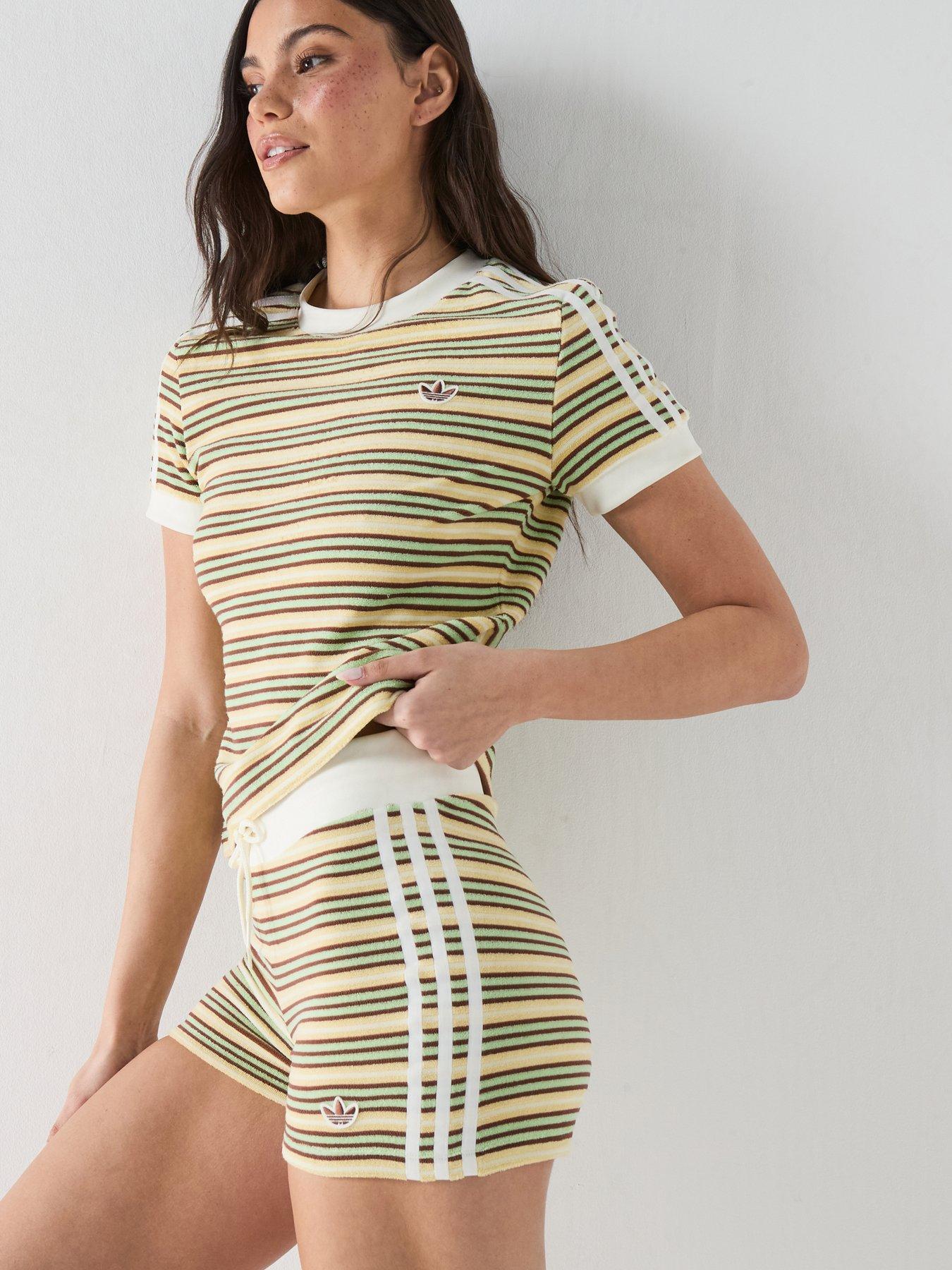 adidas Originals Summer Glow Striped Booty Shorts, Easy Yellow, Size Xs, Women