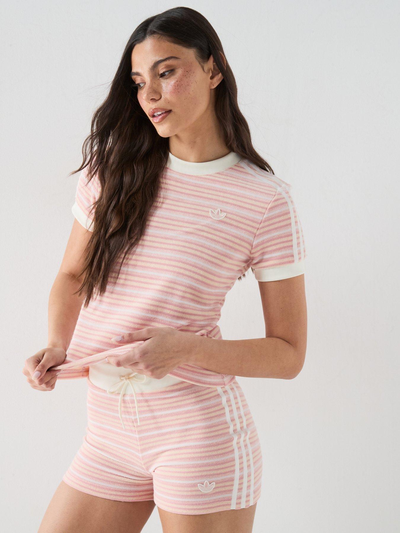 adidas Originals Summer Glow Striped Booty Shorts, Sandy Pink, Size Xs, Women