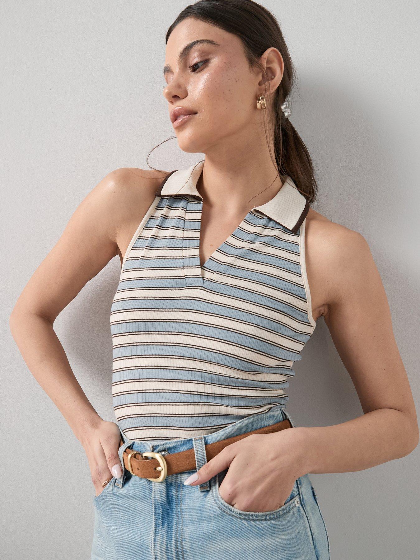 The Very Collection Stripe Collared Halter Top - Multi