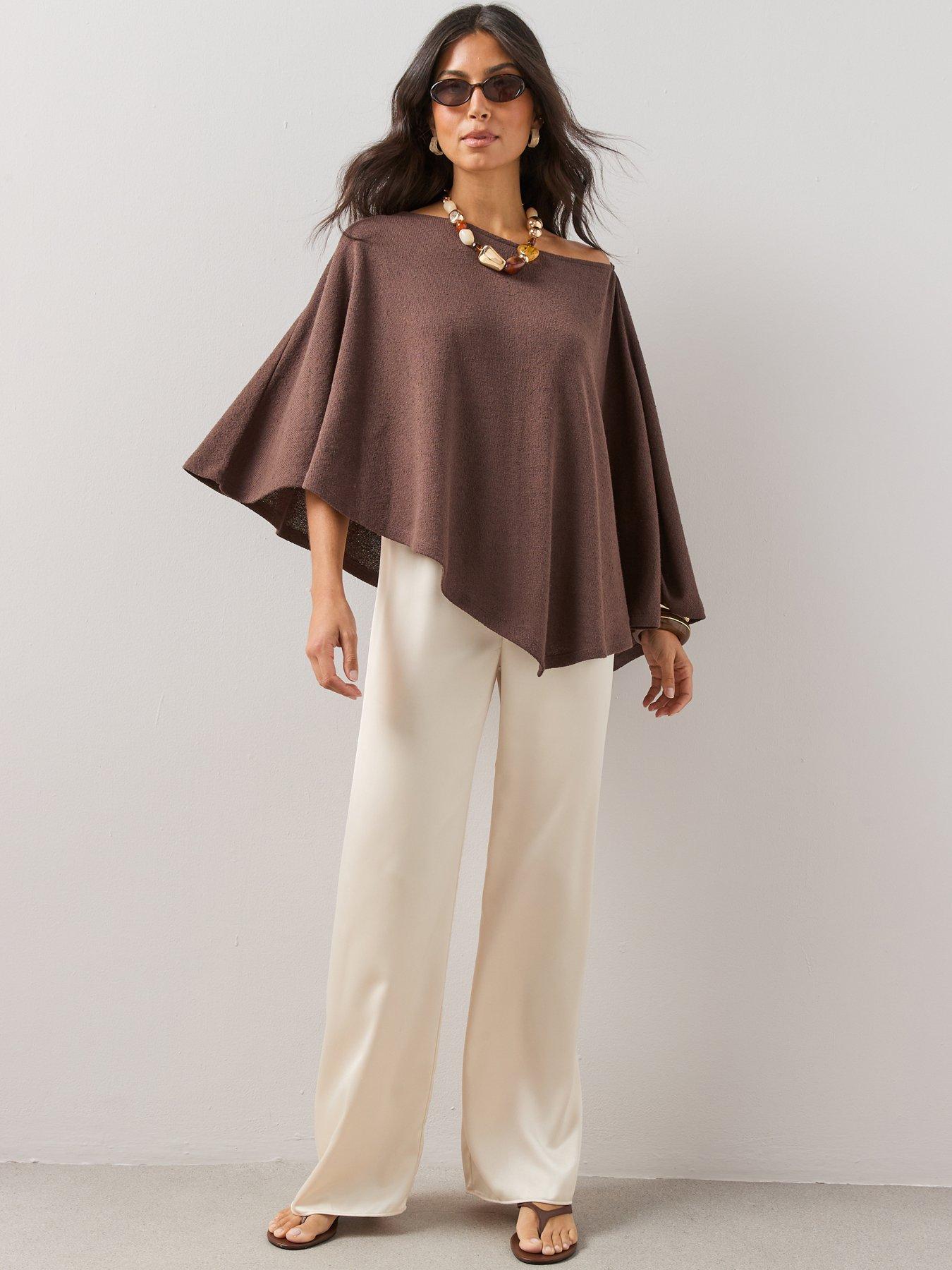 Image 1 of 7 of The Very Collection Textured Loose Fit Cape - Brown