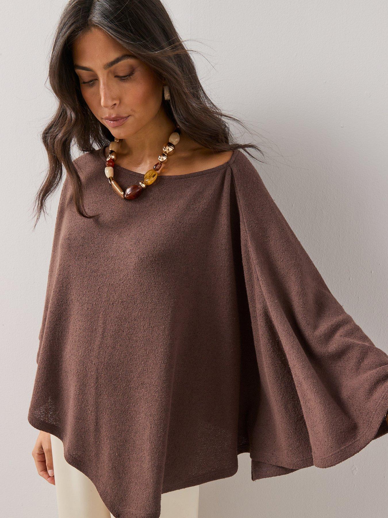 Image 3 of 7 of The Very Collection Textured Loose Fit Cape - Brown