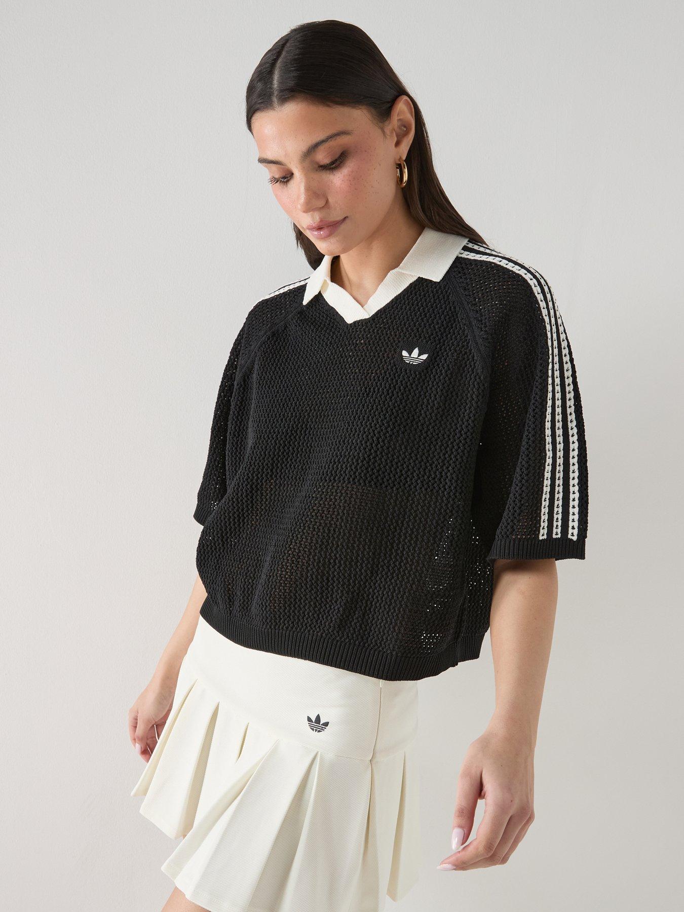 adidas Originals Women's Knitted Crochet Polo - Black | Very