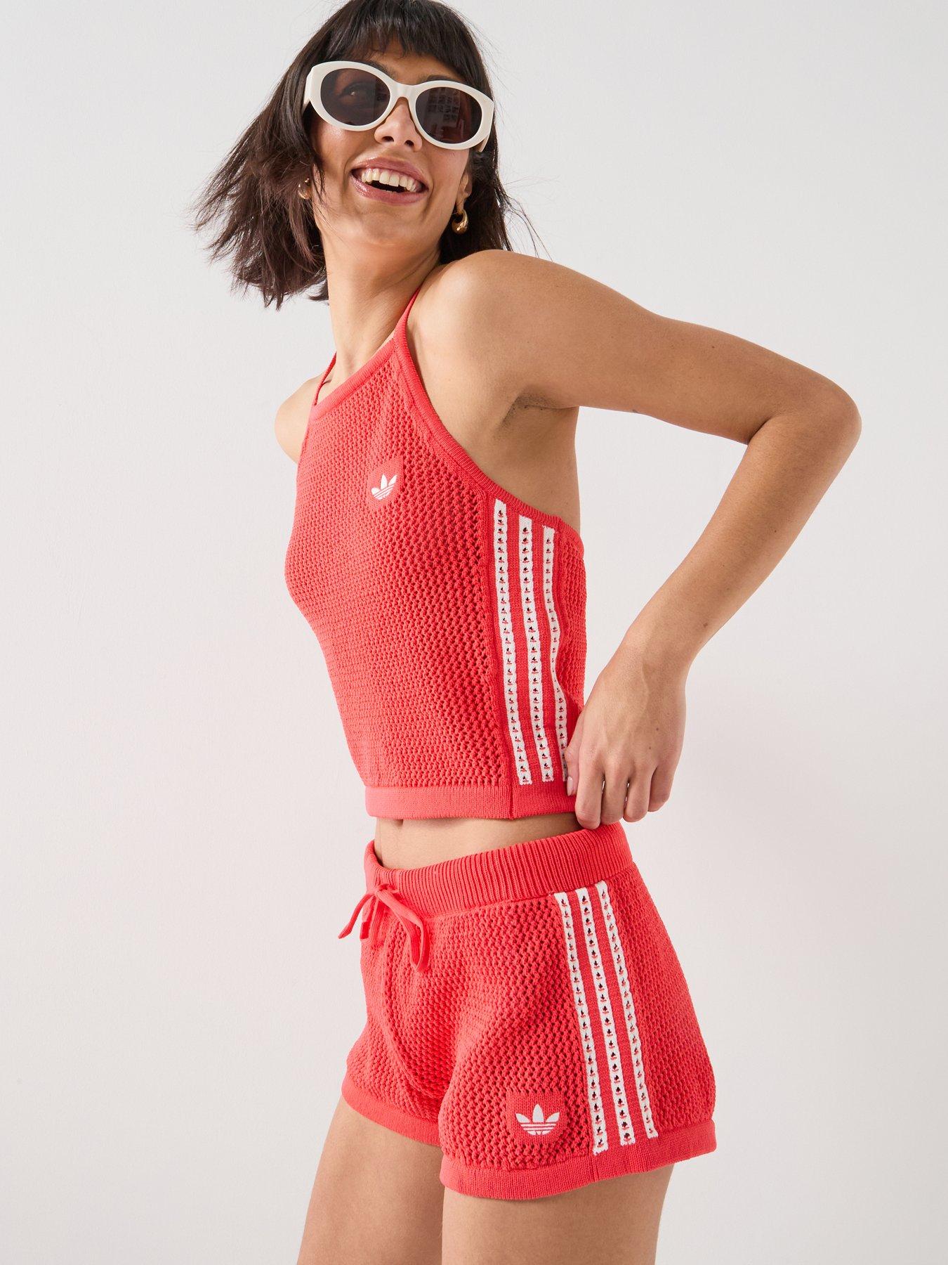 adidas Originals Women's Knitted Crochet Top, Semi Lucid Red, Size M, Women