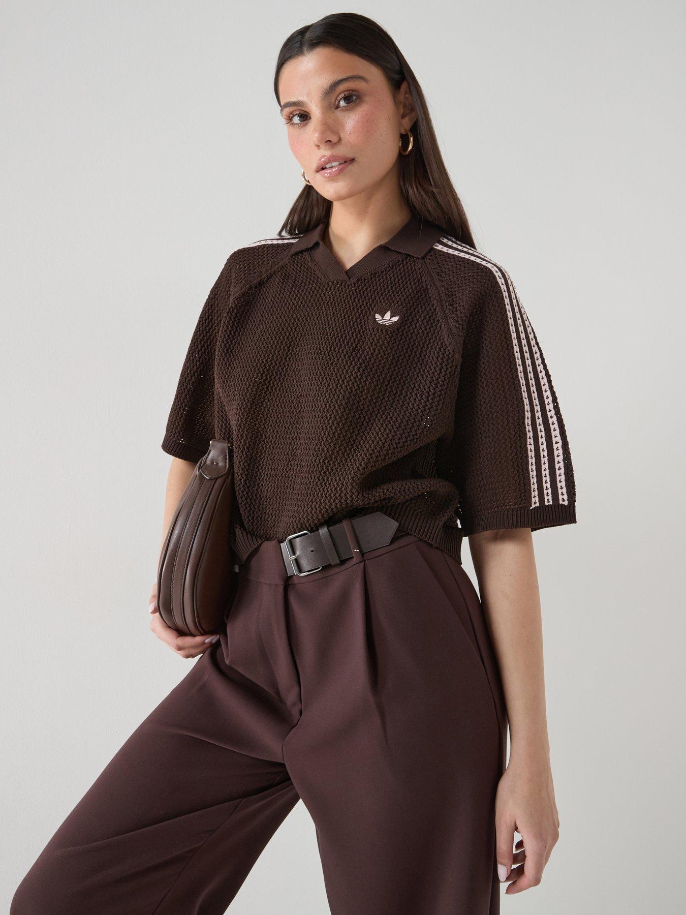 adidas Originals Women's Knitted Crochet Polo - Brown