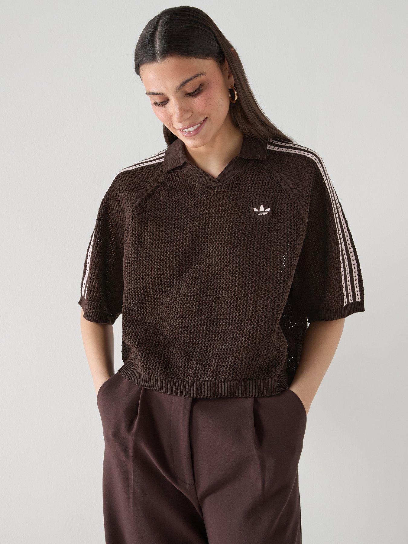 adidas Originals Women's Knitted Crochet Polo - Brown | Very