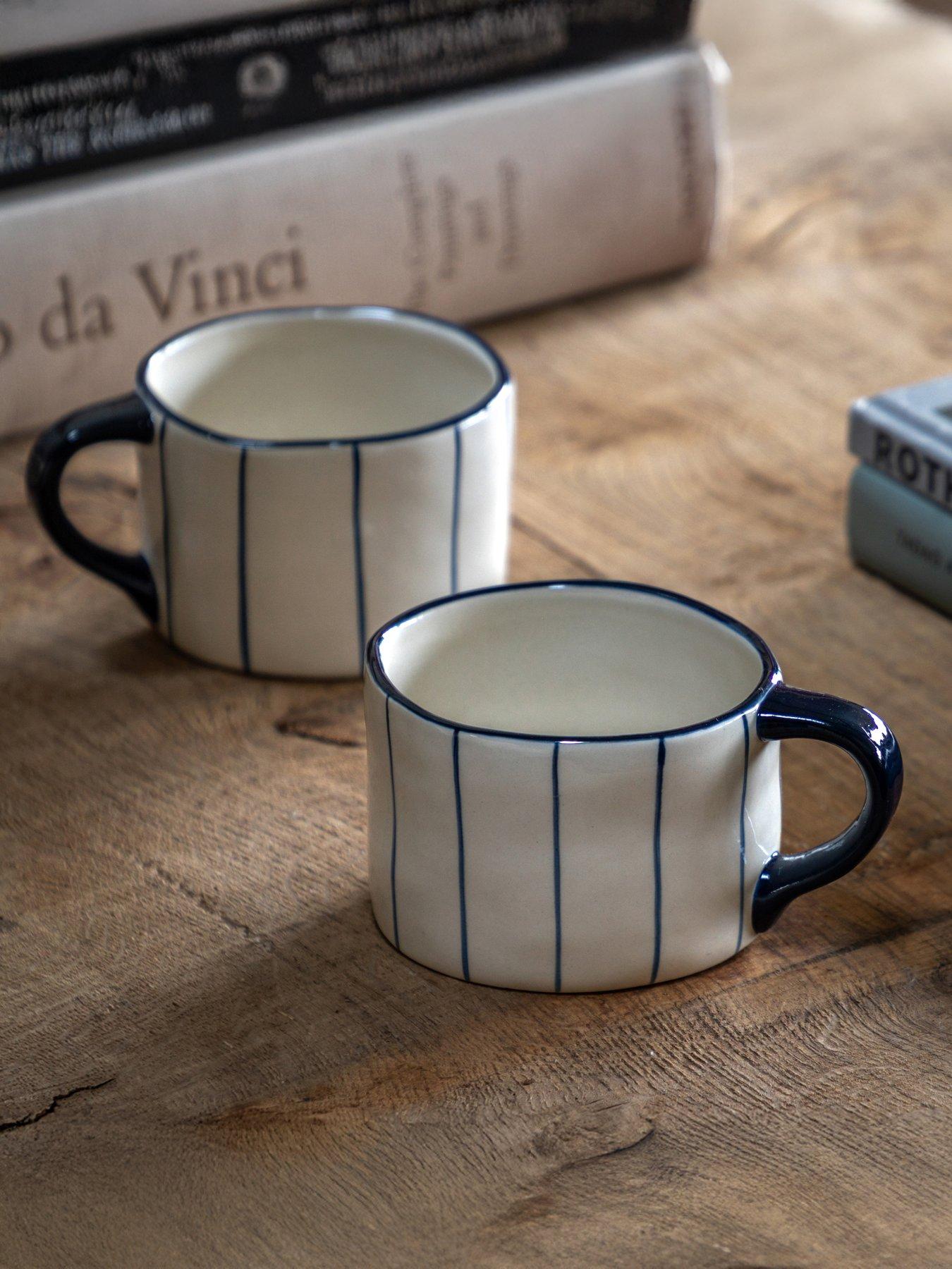 Gallery Direct Set Of 4 Organic Blue Stripe Mugs